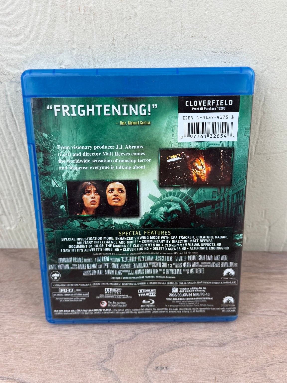 Cloverfield Blu-ray 2008 J.J. Abrams Matt Reeves Sci-Fi Horror Movie