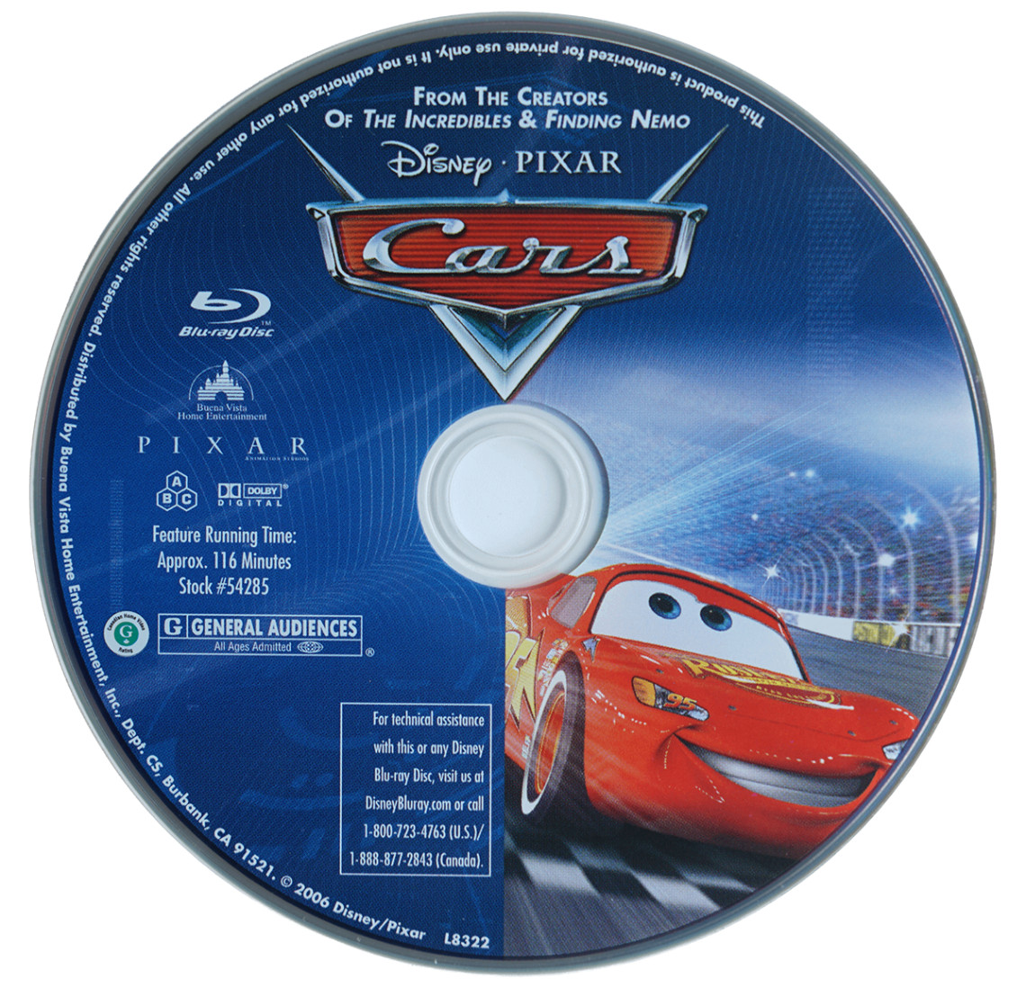 Cars Blu-ray Disc 2006 Disney Pixar Animated Movie 116 Min. Lightning McQueen