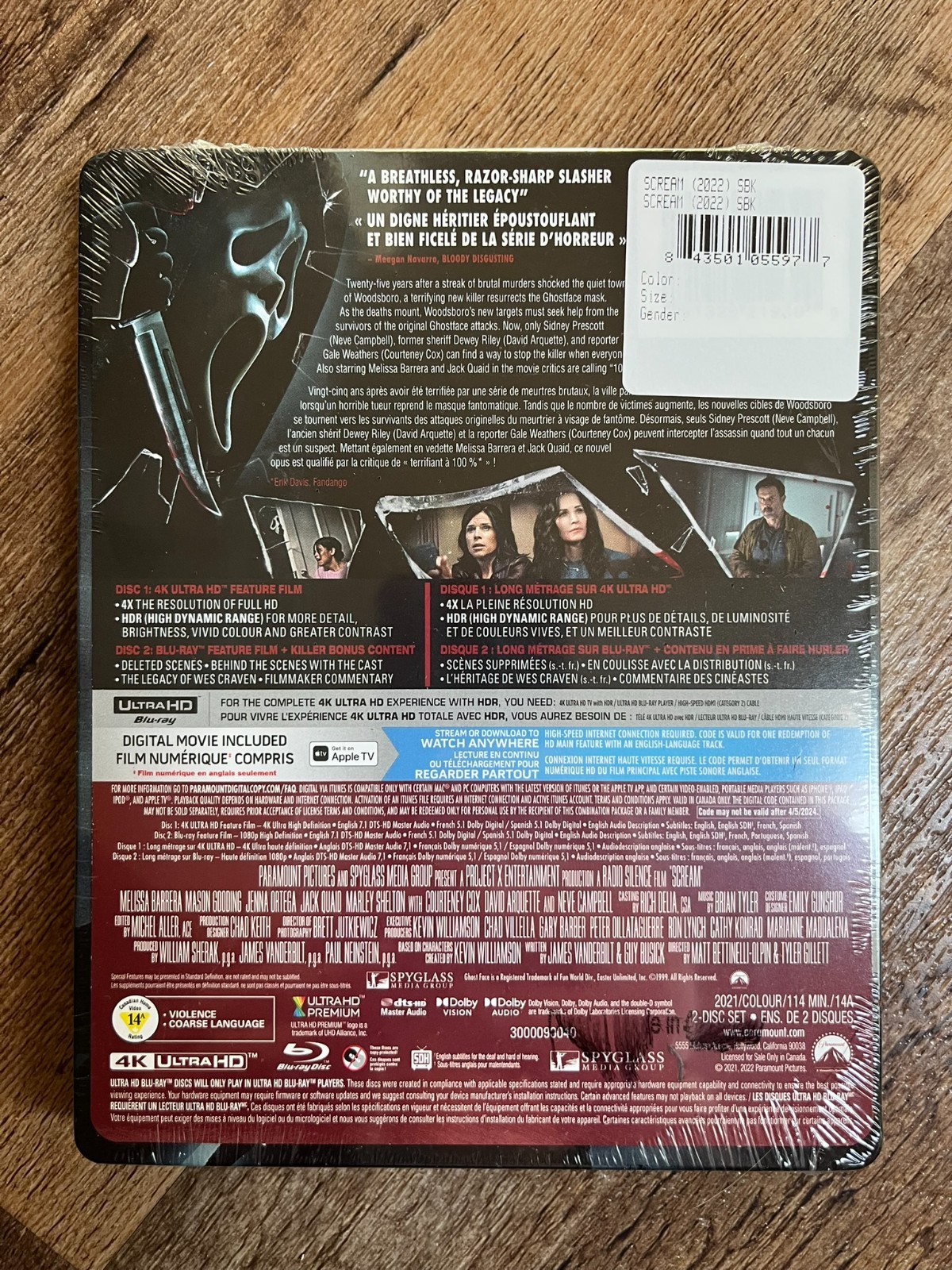 Scream w. Steelbook (4K UHD + Blu-ray + Digital, 2022, Region Free) *NEW*