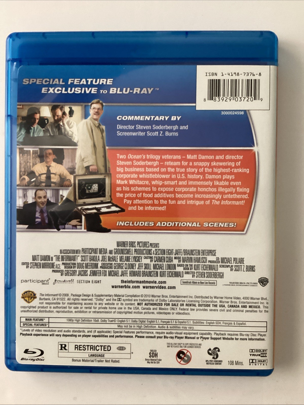 Warner Home Video The Informant! Blu-ray+DVD Combo Pack R Matt Damon 108 Min