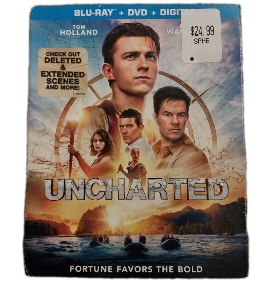 NEW – Uncharted (BLU-RAY + DVD + DIGITAL, 2022) Tom Holland & Mark Wahlberg