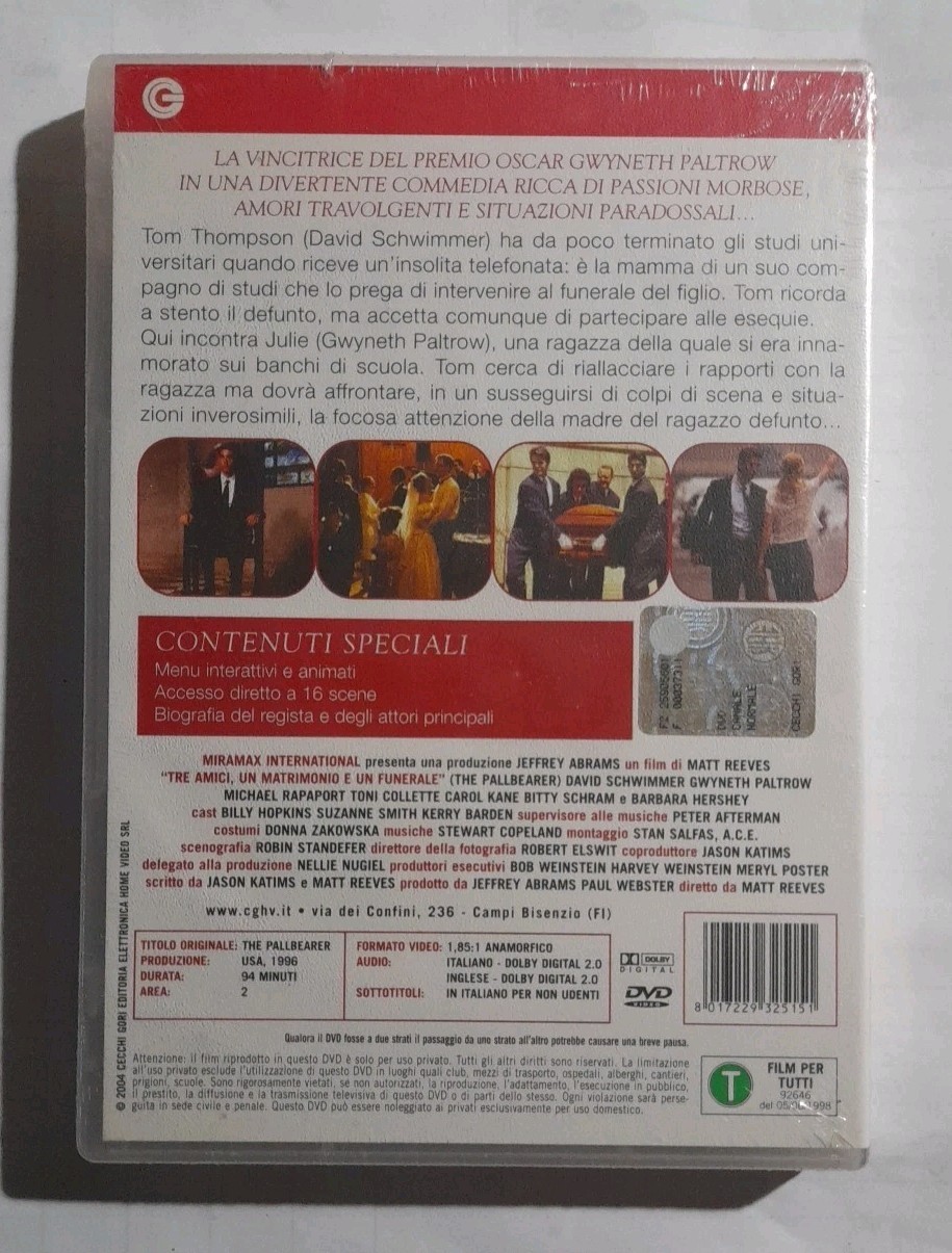 Dvd Tre Amici Un Matrimonio e Un Funerale Matt Reeves Nuovo Sigillato