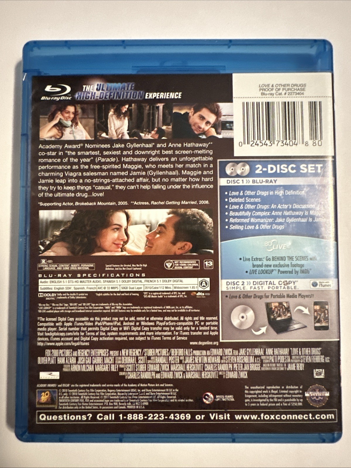 Love & Other Drugs (Blu-ray, 2010, 2-Disc Set) Jake Gyllenhaal, Anne Hathaway
