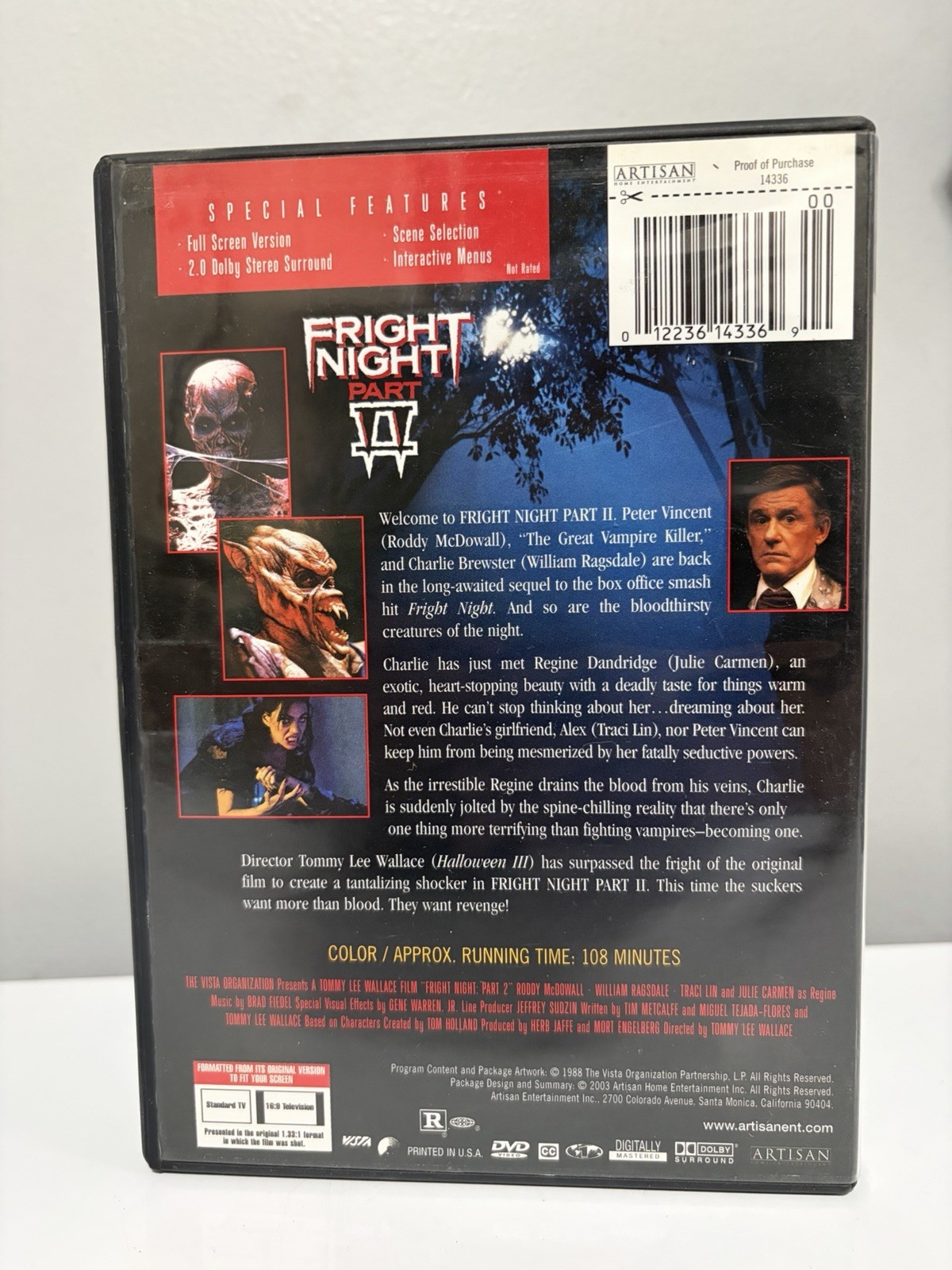 Fright Night Part II 2 (DVD, 1988) w/Insert OOP Roddy McDowall, William Ragsdale