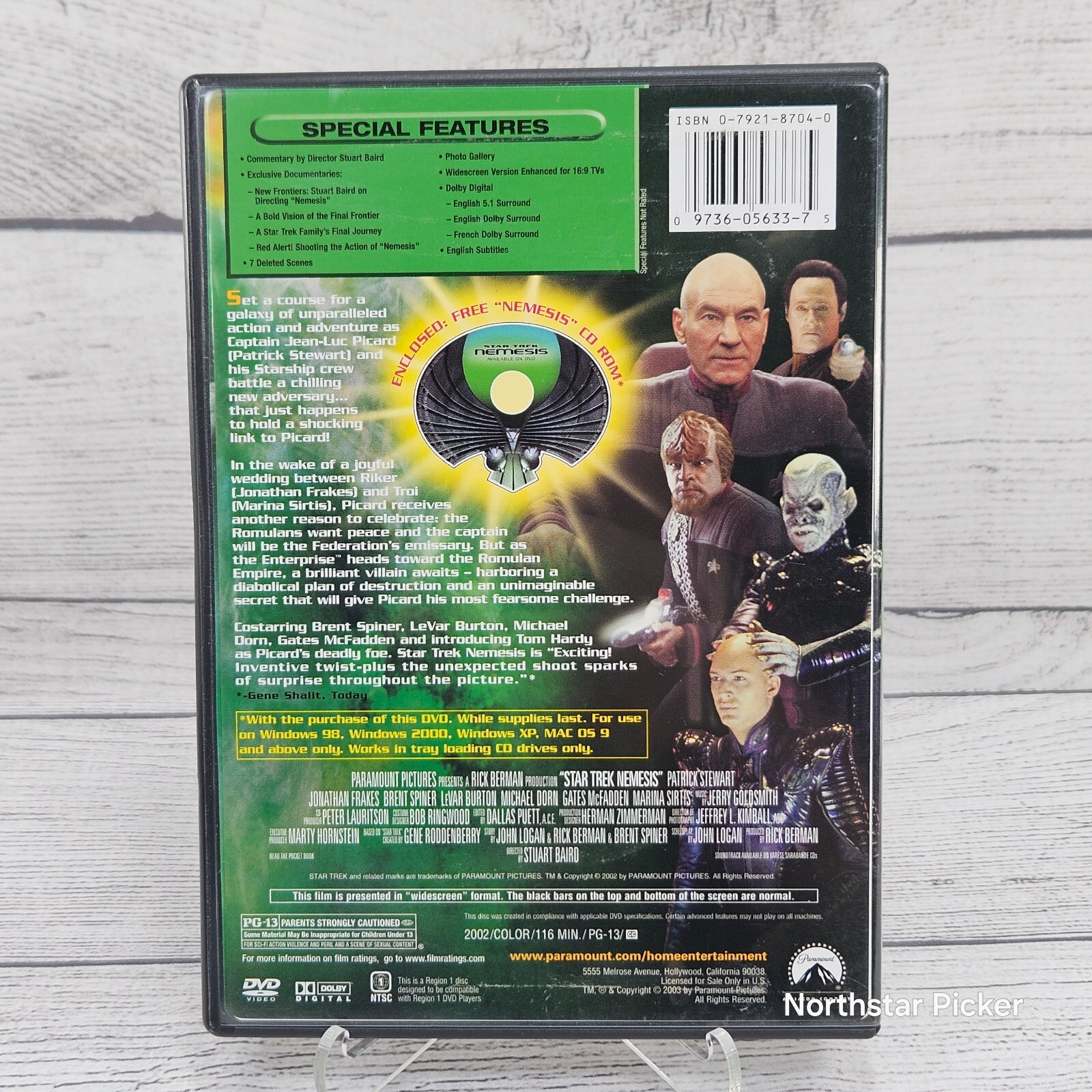 Star Trek: Nemesis (DVD, 2002, Paramount, 116min, PG-13) w/ 2 BONUS CD-ROMS!
