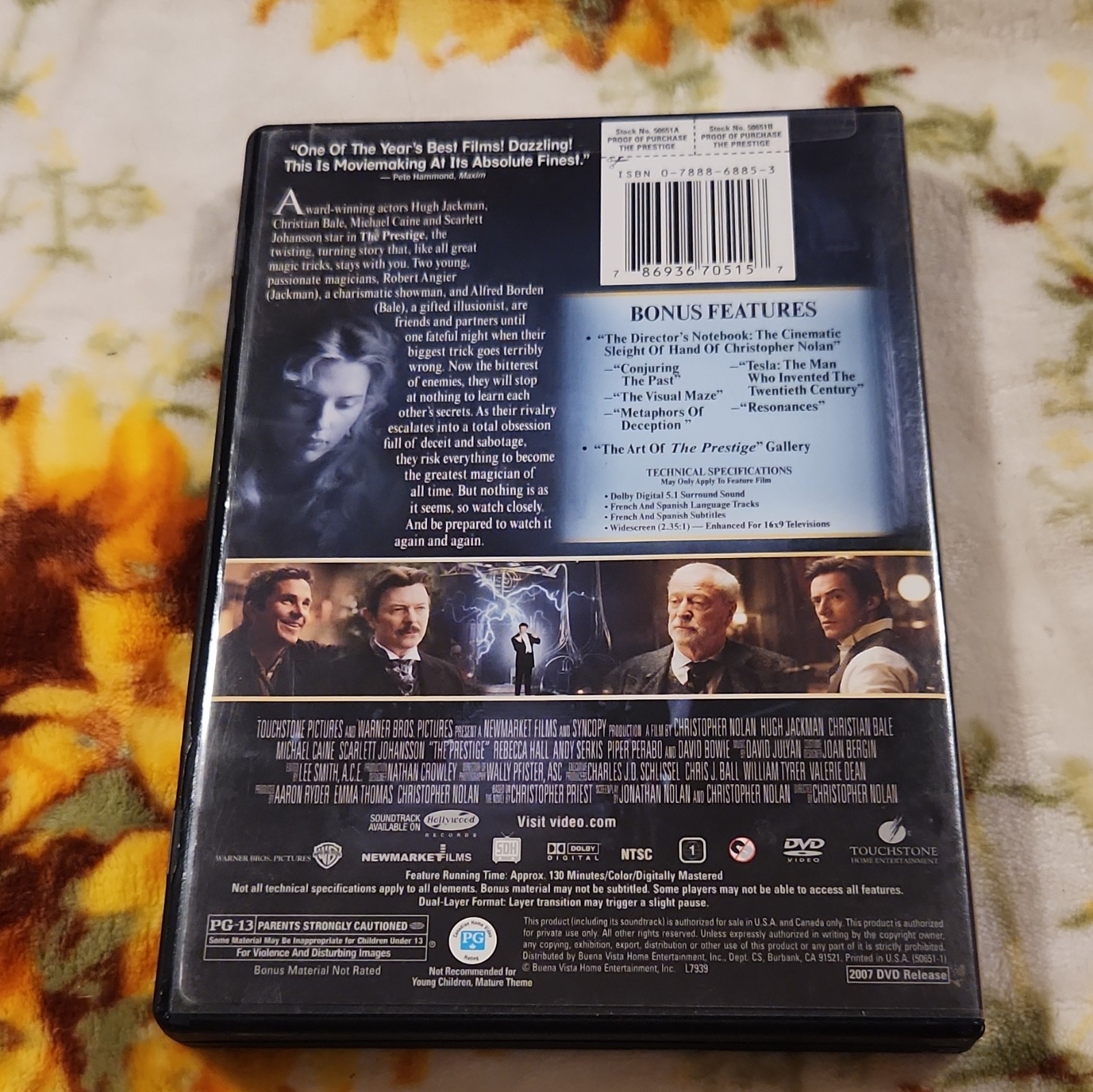 Touchstone The Prestige DVD (2007, Widescreen, PG-13, Bale, Region 1, Bonus)