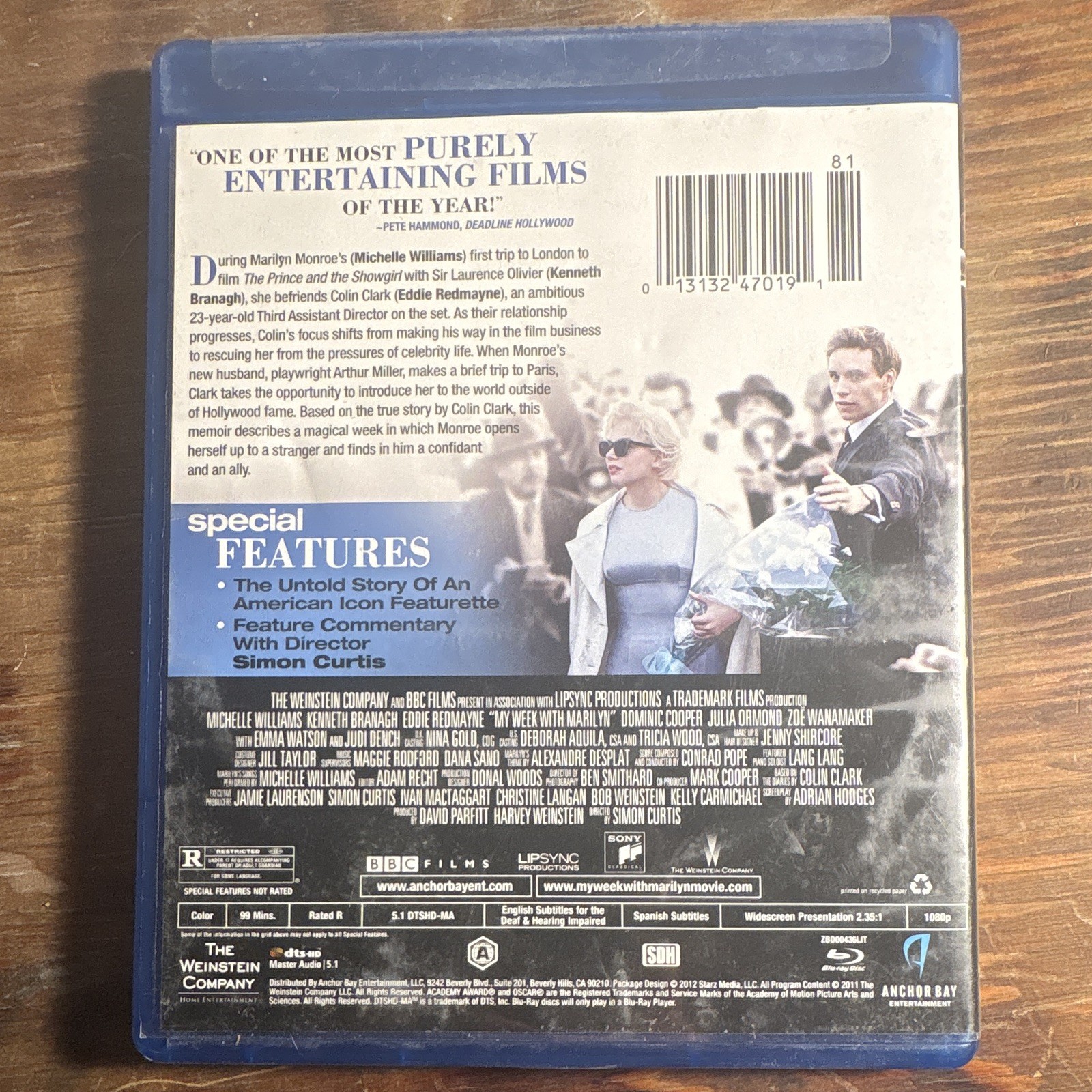 Anchor Bay My Week with Marilyn Blu-ray 2012 Widescreen Commentary R 99min