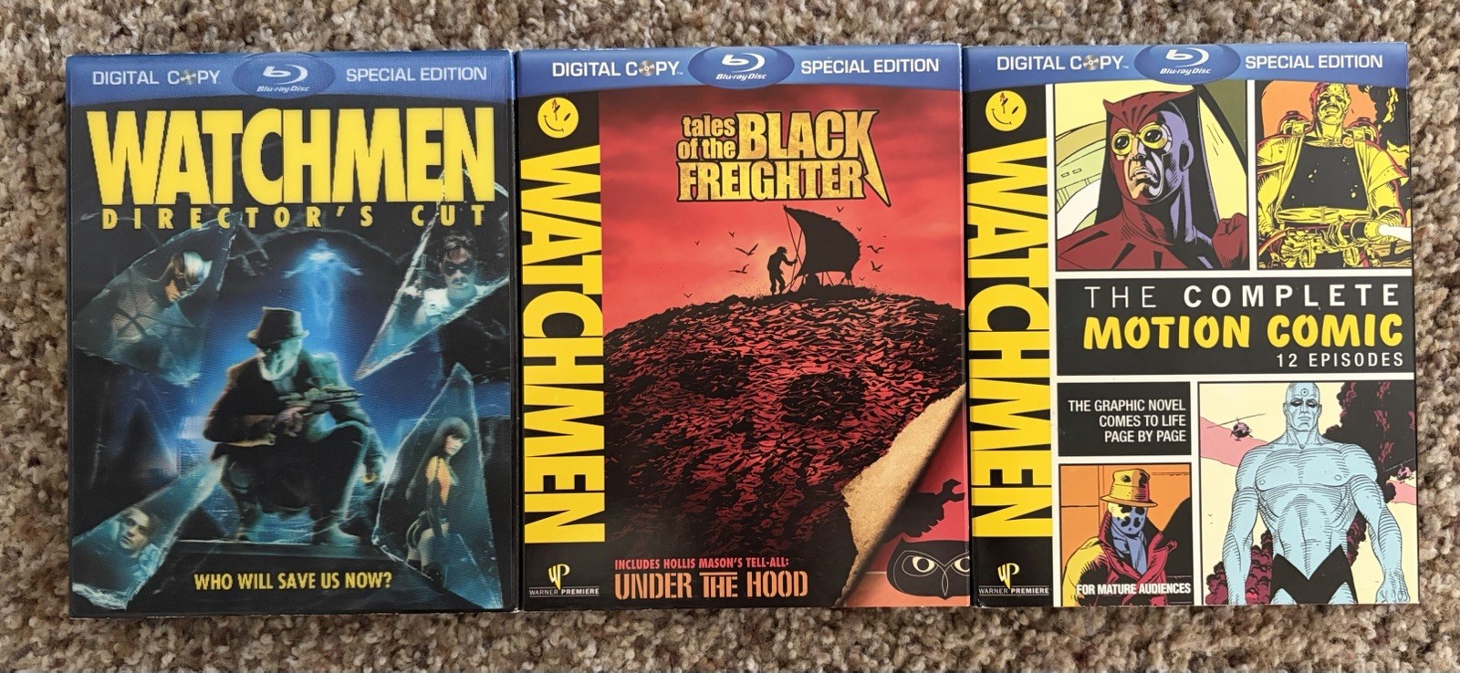 Watchmen Blu-ray Lot (Directors Cut + Black Freighter + Motion Comic) Slipcover
