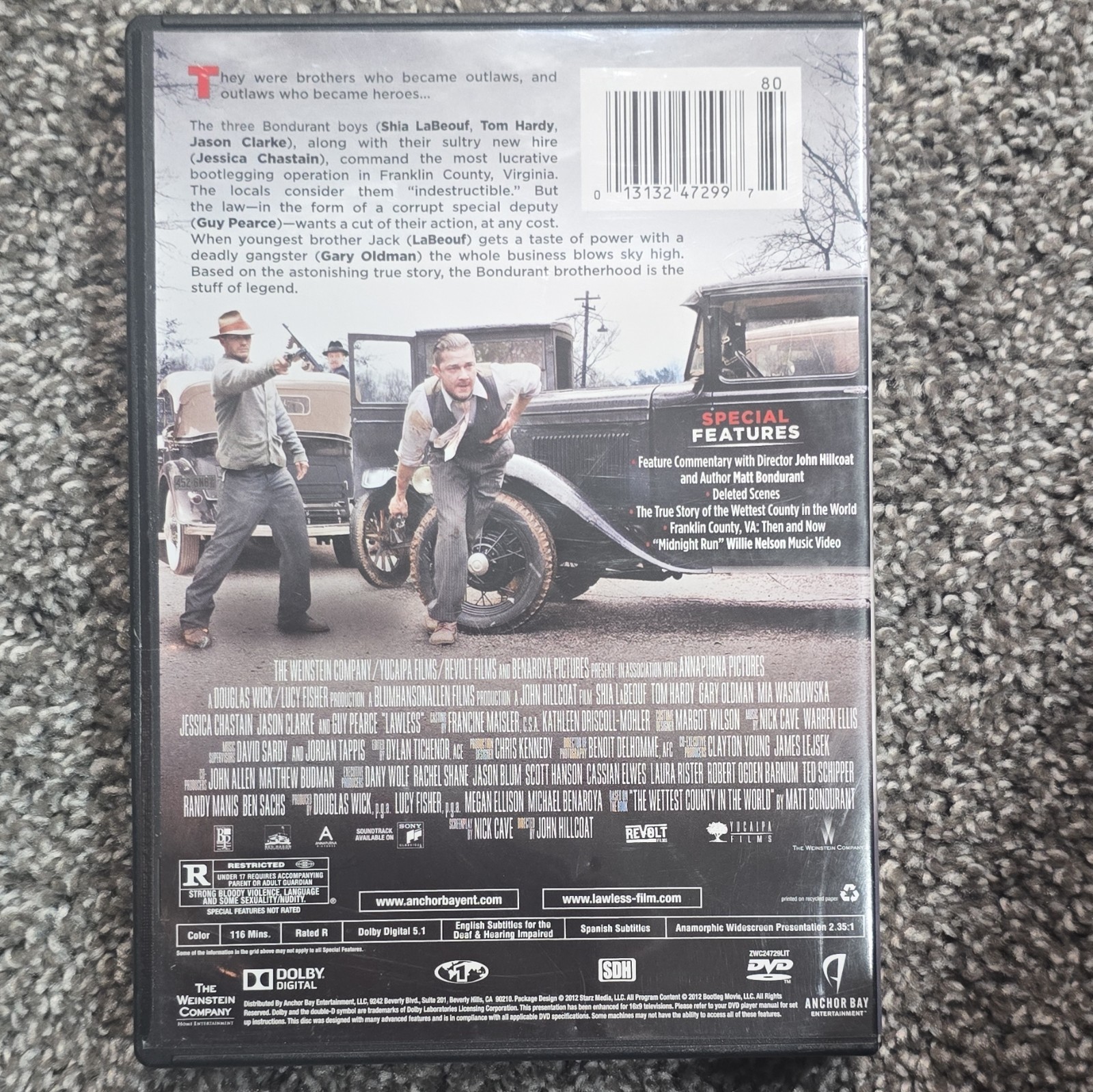Lawless (2012) DVD R Widescreen 116min Commentary Deleted Scenes Subtitles