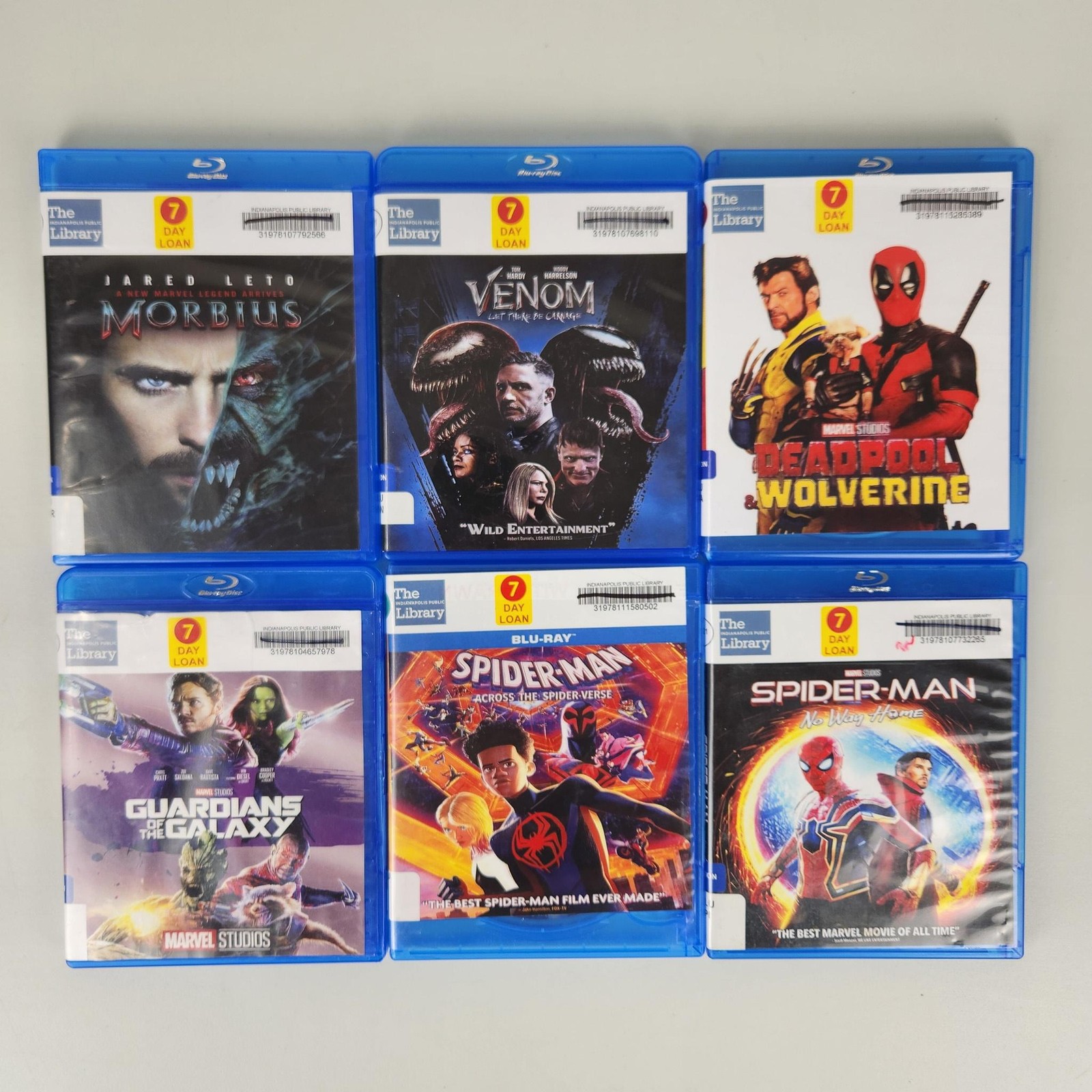 Marvel 6 Blu-Ray Lot Morbius Venom Deadpool Spider-Man Guardians Ex-Library