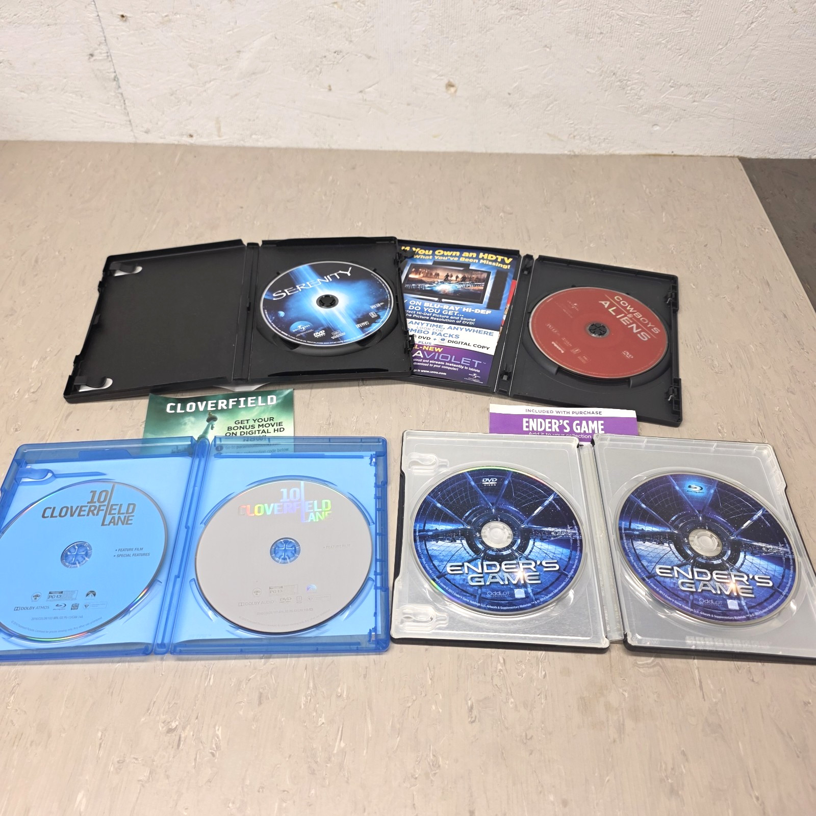Sci-Fi Movie 4-Lot Ender’s Game Steelbook, 10 Cloverfield Lane Serenity DVD/Blu