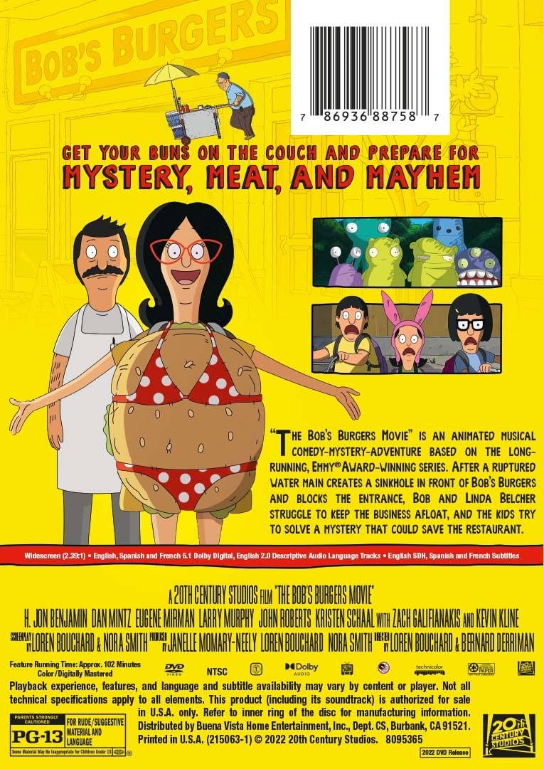 Bobs Burgers Movie (DVD) Kristen Schaal Zach Galifianakis Keven Kline