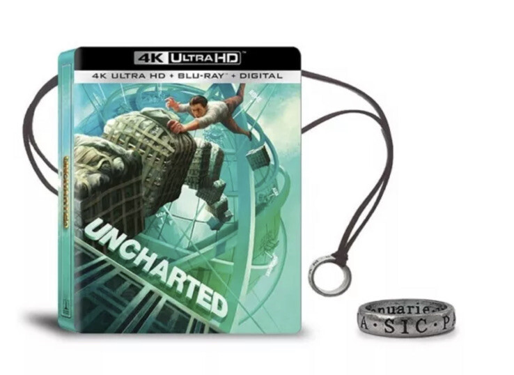 NEW Uncharted 4K UHD Blu-Ray Steelbook with Bonus Ring Necklace