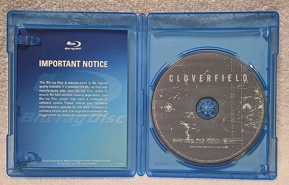 Cloverfield (2008 Paramount Pictures Blu-ray, Matt Reeves, PG-13, Suspense)