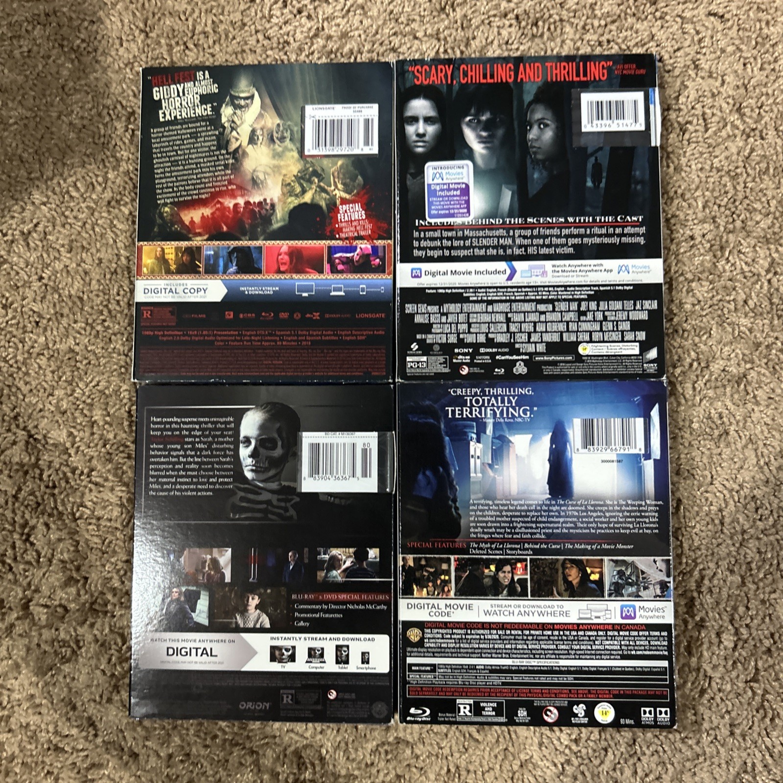 Hellfest+ Slender Man+ The Prodigy+LA LLoronna, New Sealed/W/Slip Covers Blu+dig