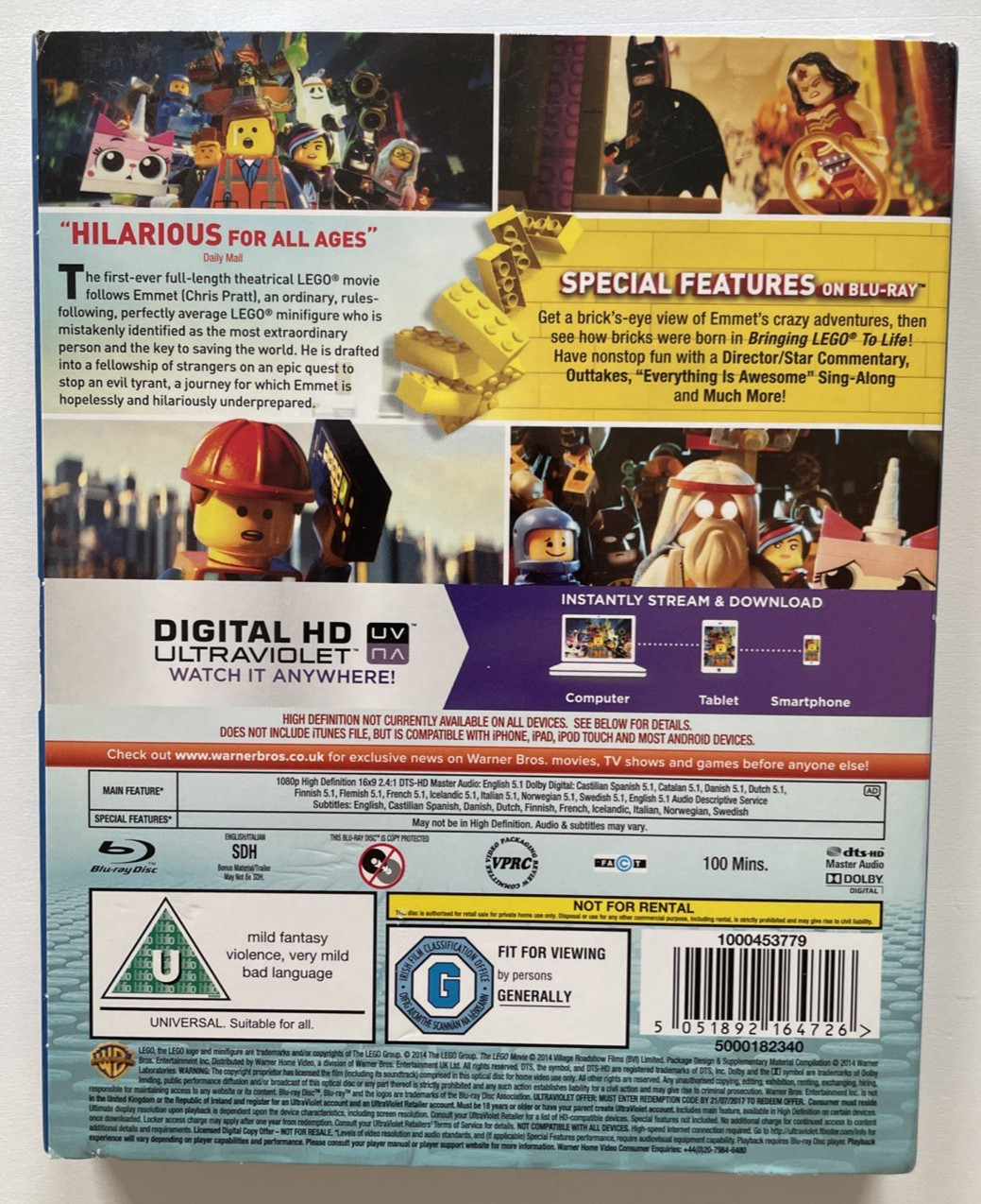 The Lego Movie (Blu-ray, 2014) Chris Pratt, Will Ferrell w/Slipcover NEW SEALED