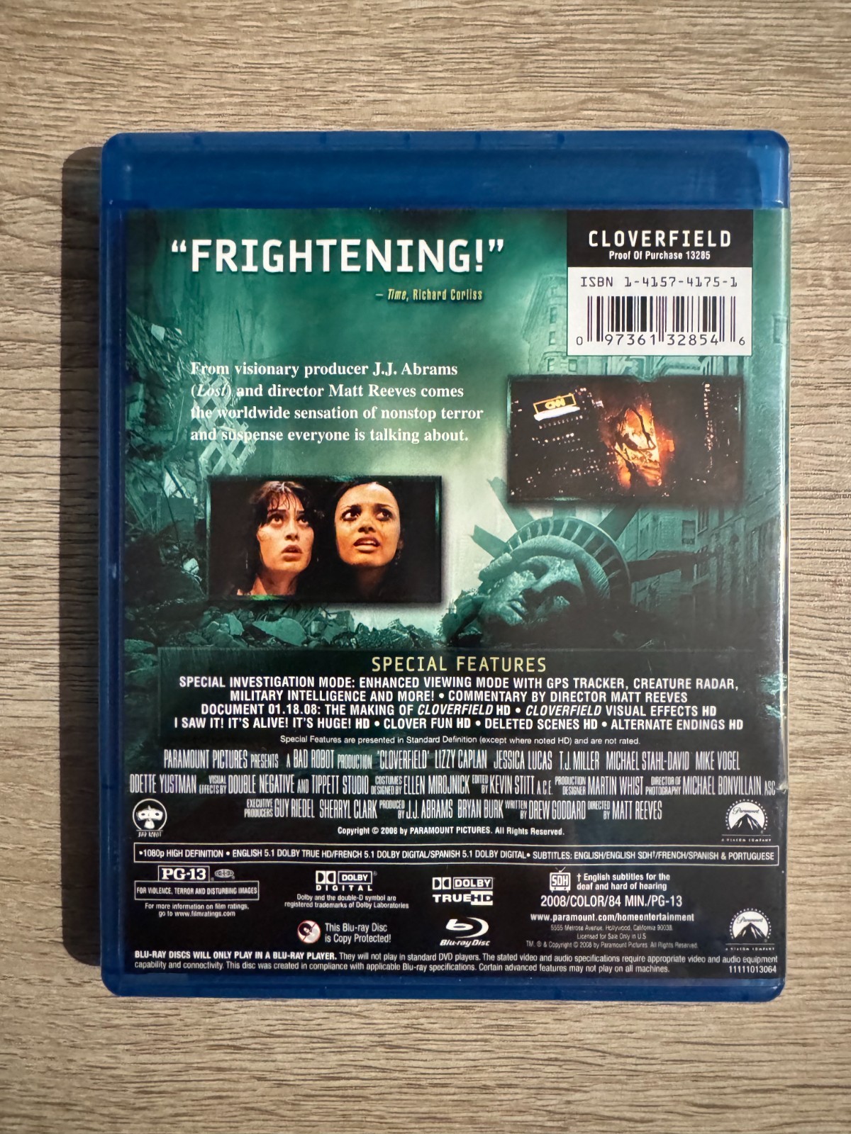 CLOVERFIELD (Blu-ray) Matt Reeves LIKE NEW
