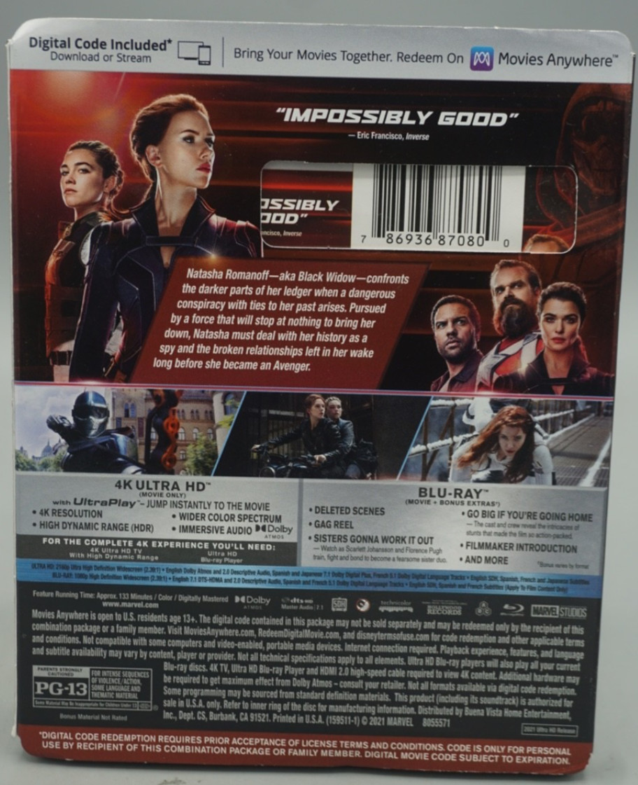 Black Widow 4K Ultra HD Blu-ray 2021 Slipcover Scarlett Johansson VGood F-Ship