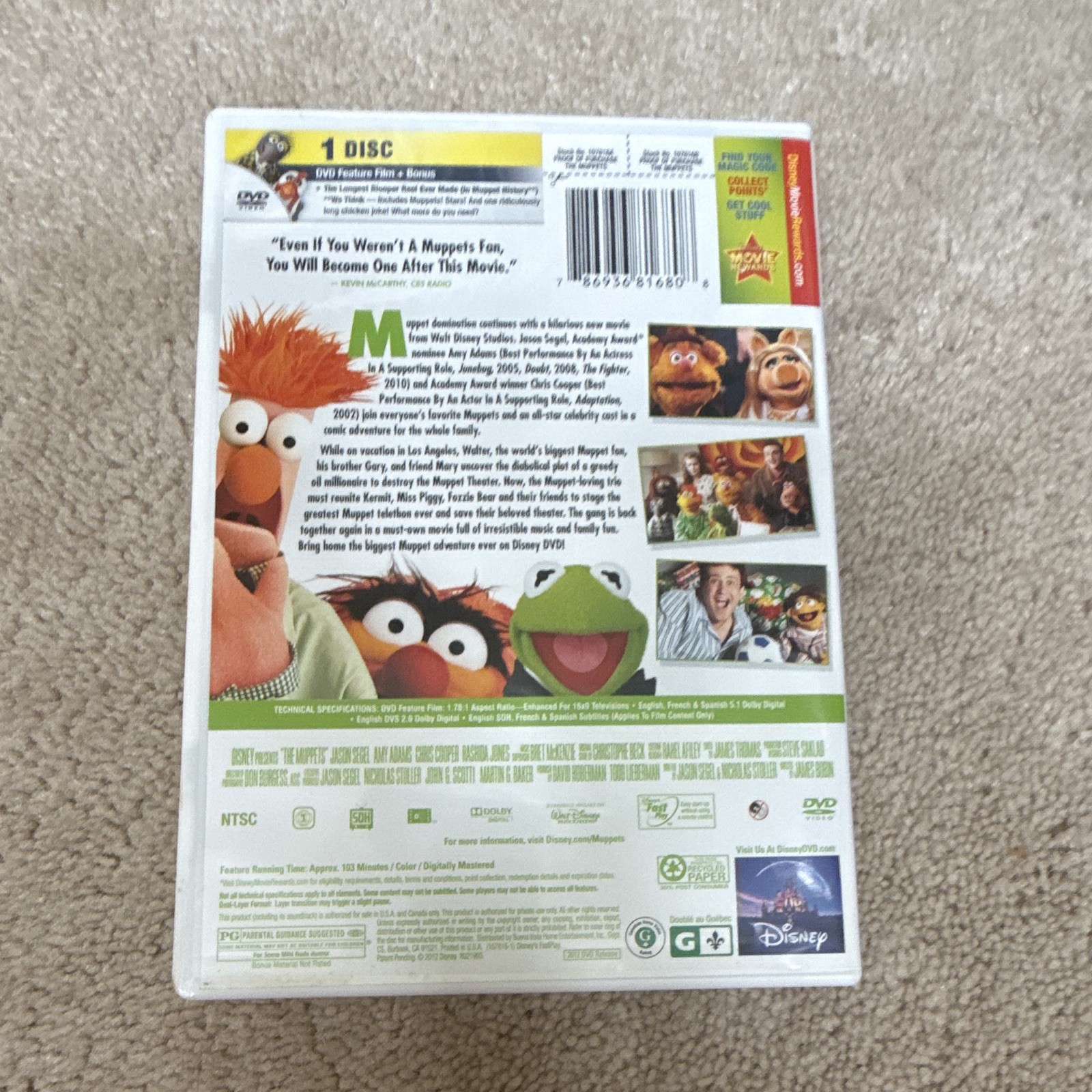Disney The Muppets (2012) DVD PG 103 Min NTSC Widescreen Eng/Fre/Spa