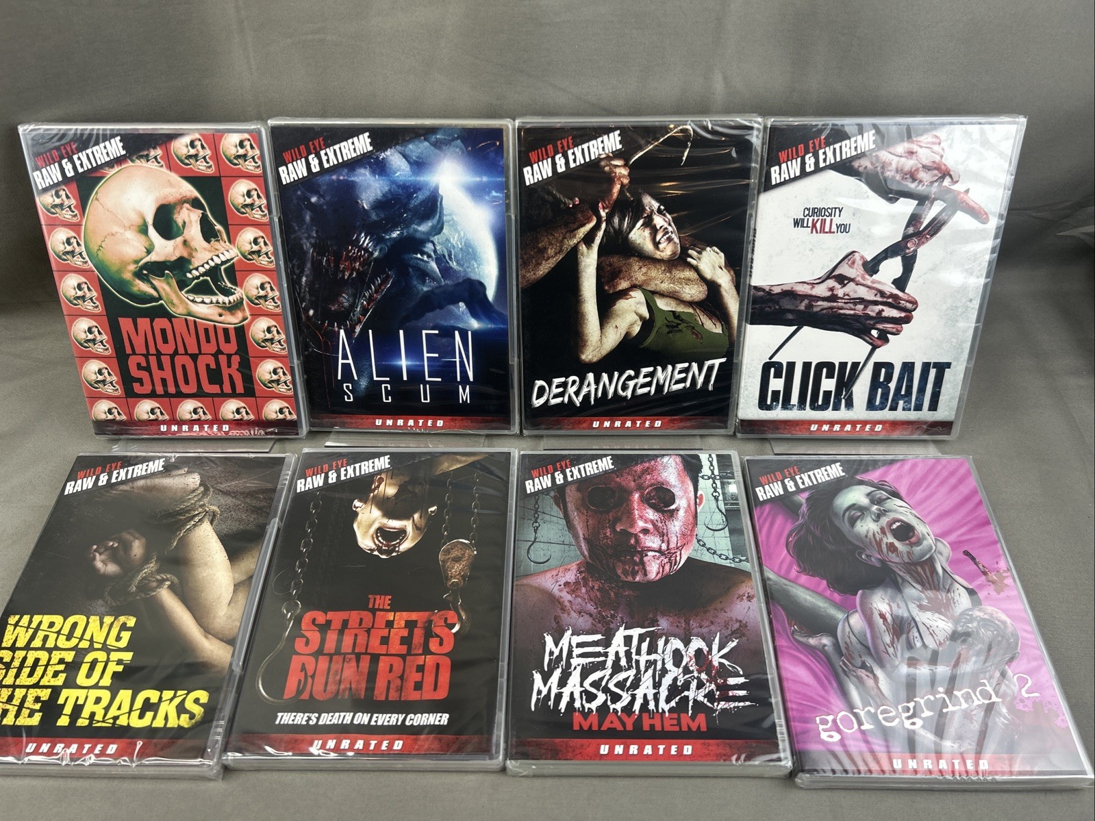 Lot 8 WILD EYE RAW & EXTREME Horror DVDs UNRATED Cult – NIB NEW SEALED