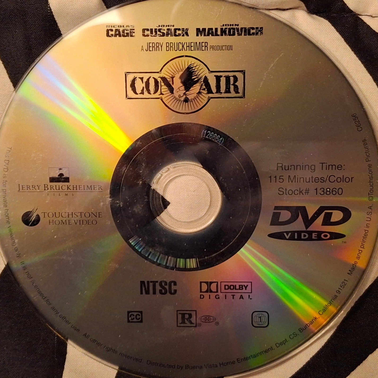 Con Air DVD 1997 DISC ONLY Nicolas Cage John Cusack John Malkovich Action
