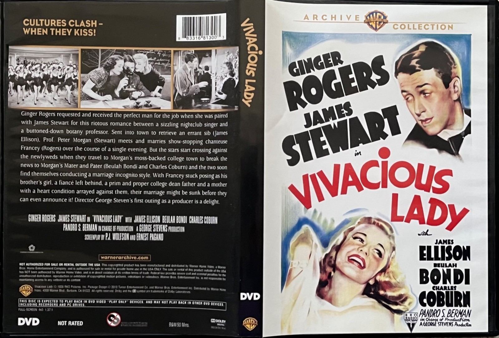 Vivacious Lady (DVD, 2013) 1938 Ginger Rogers, J Stewart classic. WB Archive.
