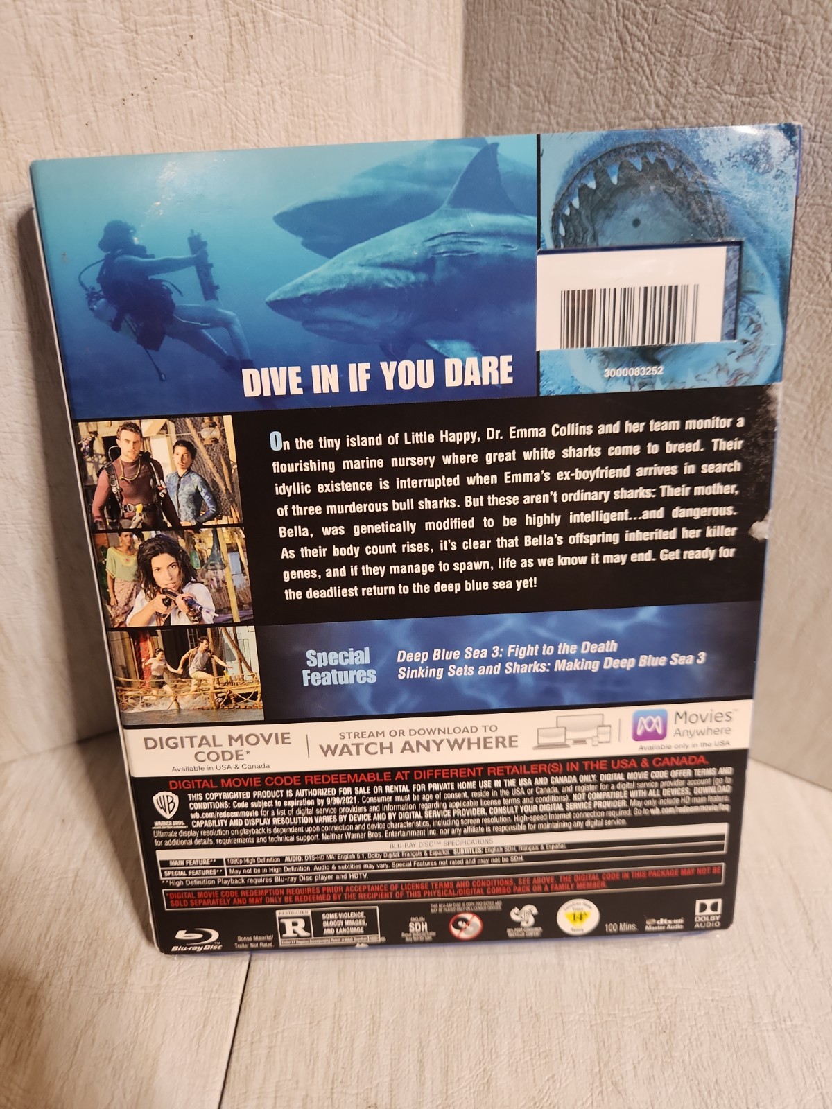 Deep Blue Sea 3 Blu-ray & DVD 2020 Tania Raymonde Shark Thriller Horror Special