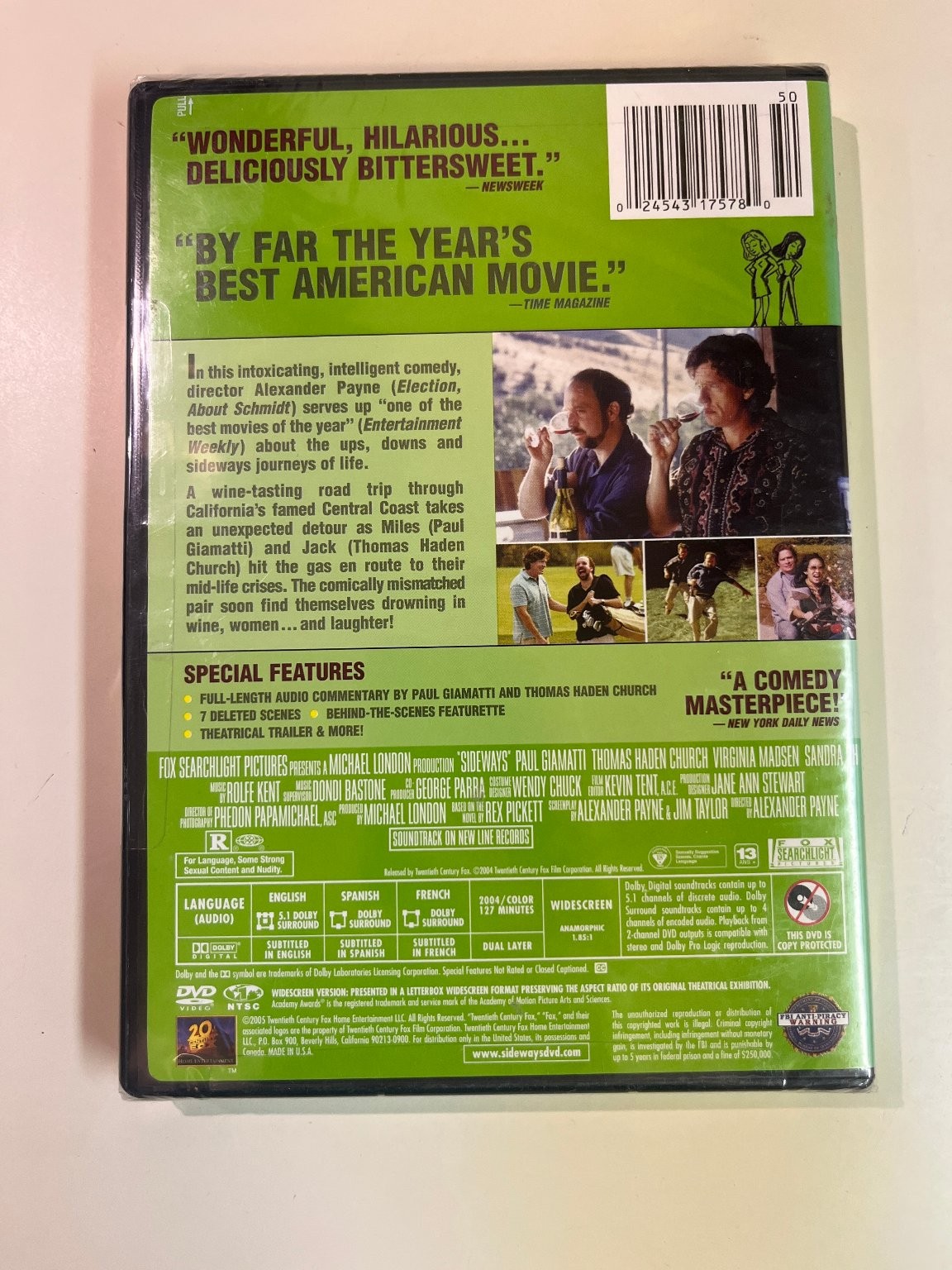 Sideways DVD, 2004 Romantic Comedy, Paul Giamatti, Alexander Payne, Bonus