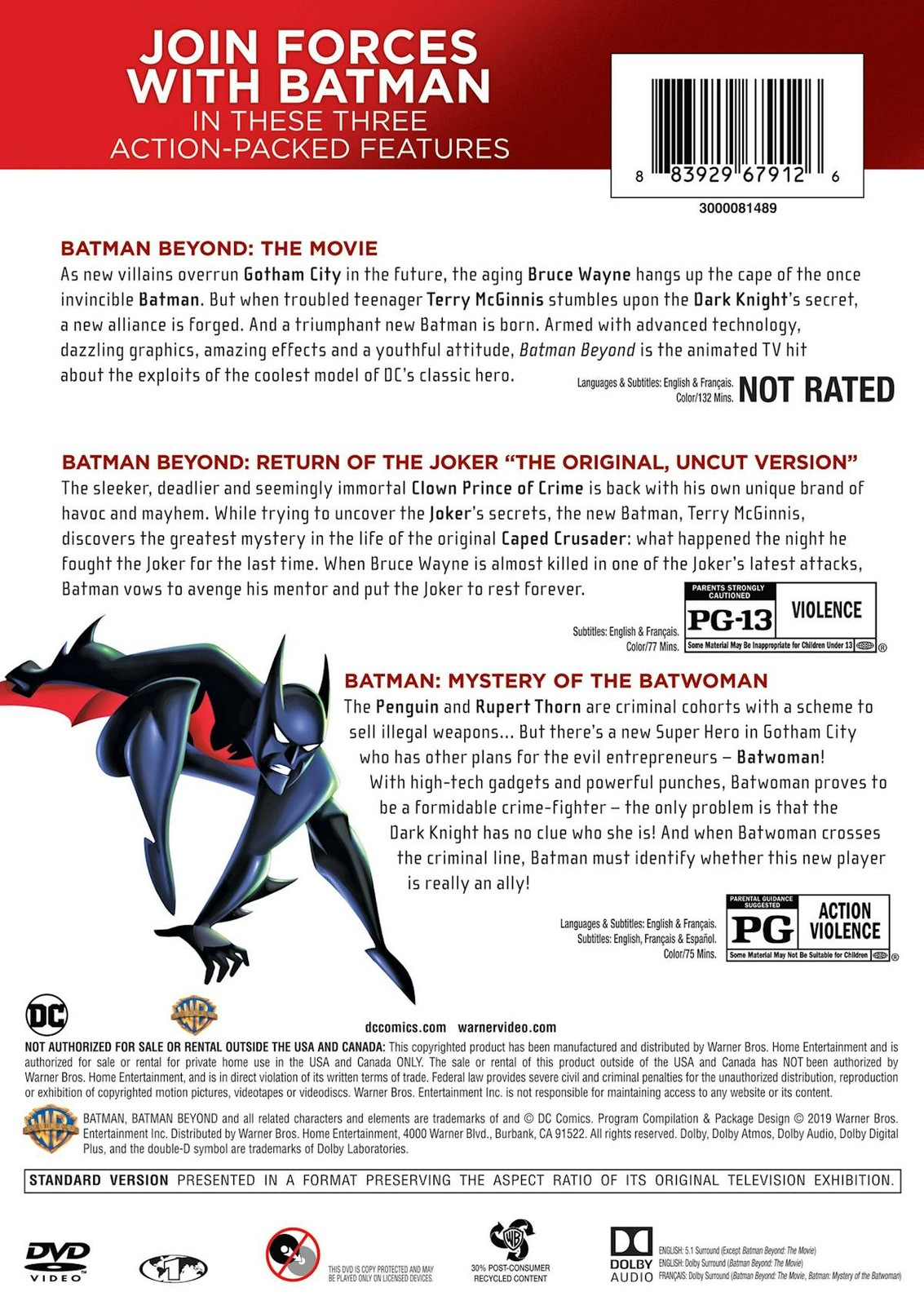 Batman Beyond / Return of the Joker / Batman Mystery of the Batwoman DVD NEW