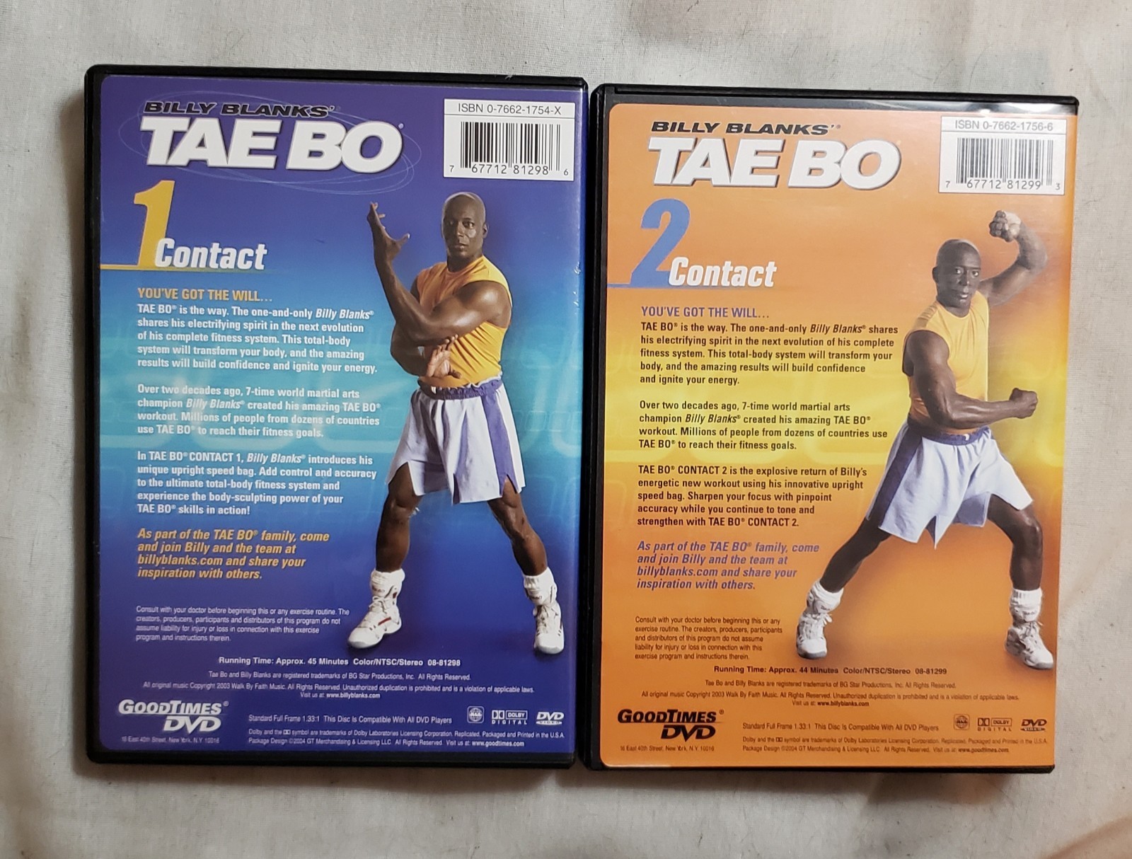 Billy Blanks’ Tae Bo DVDs 1 & 2 Contact 89 Min Total 2003 Good Times