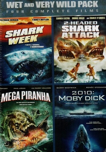 WET AND VERY WILD PACK 4 FILMS DVD Shark Week 2 Headed Shark Attack Mega Piranha