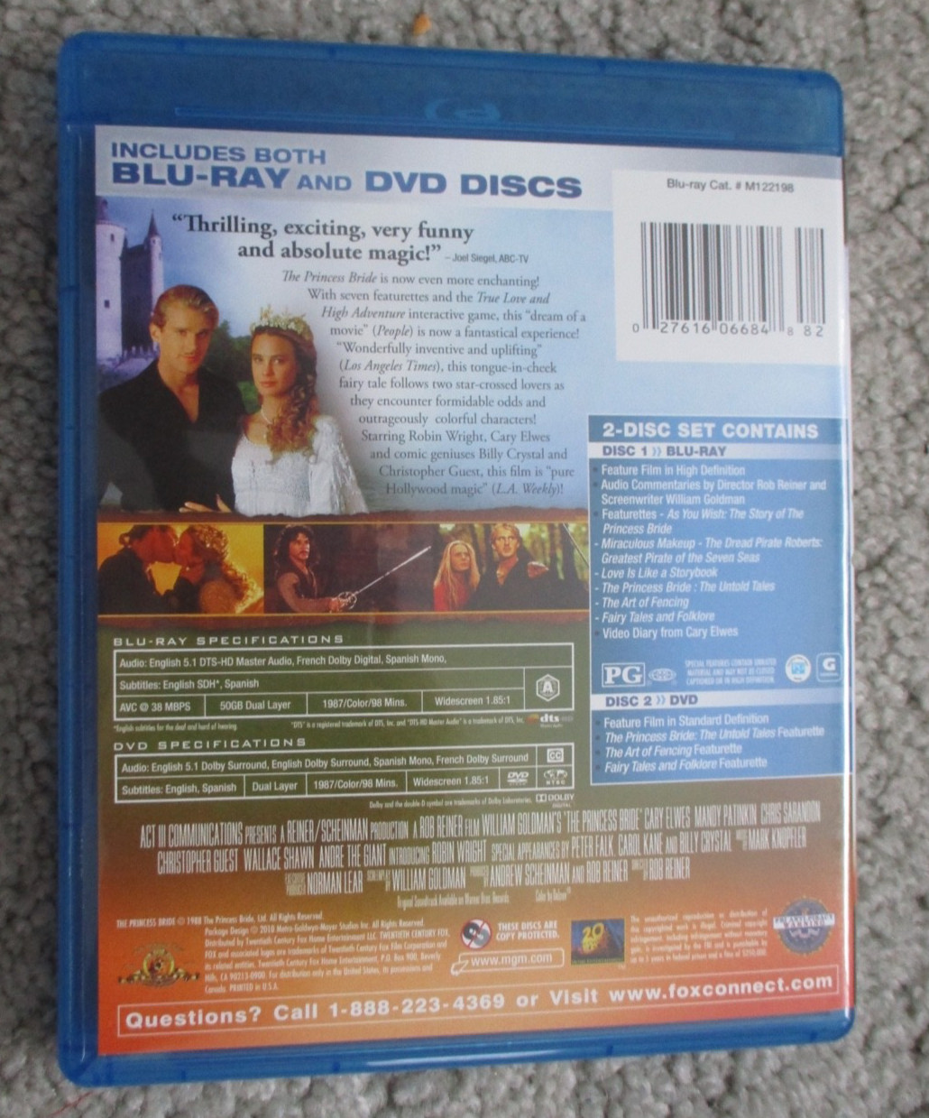 The Princess Bride (1987) BLU RAY + DVD Rob Reiner Cary Elwes Mandy Patinkin
