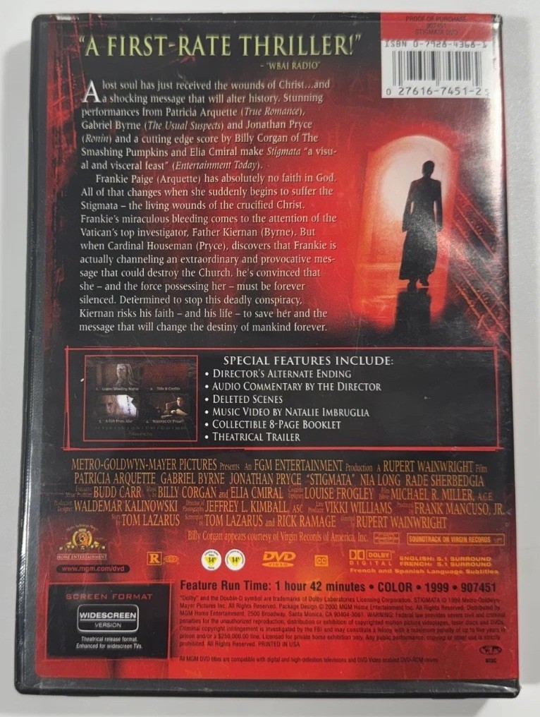 Stigmata DVD 1999 Patricia Arquette Gabriel Byrne MGM Widescreen w/ Booklet