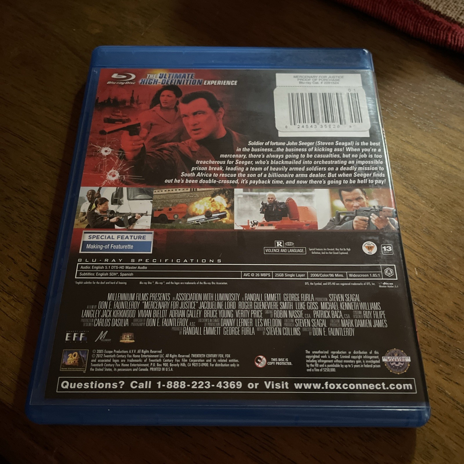Mercenary for Justice 2005 (Blu Ray) Steven Seagal Ships in a Box