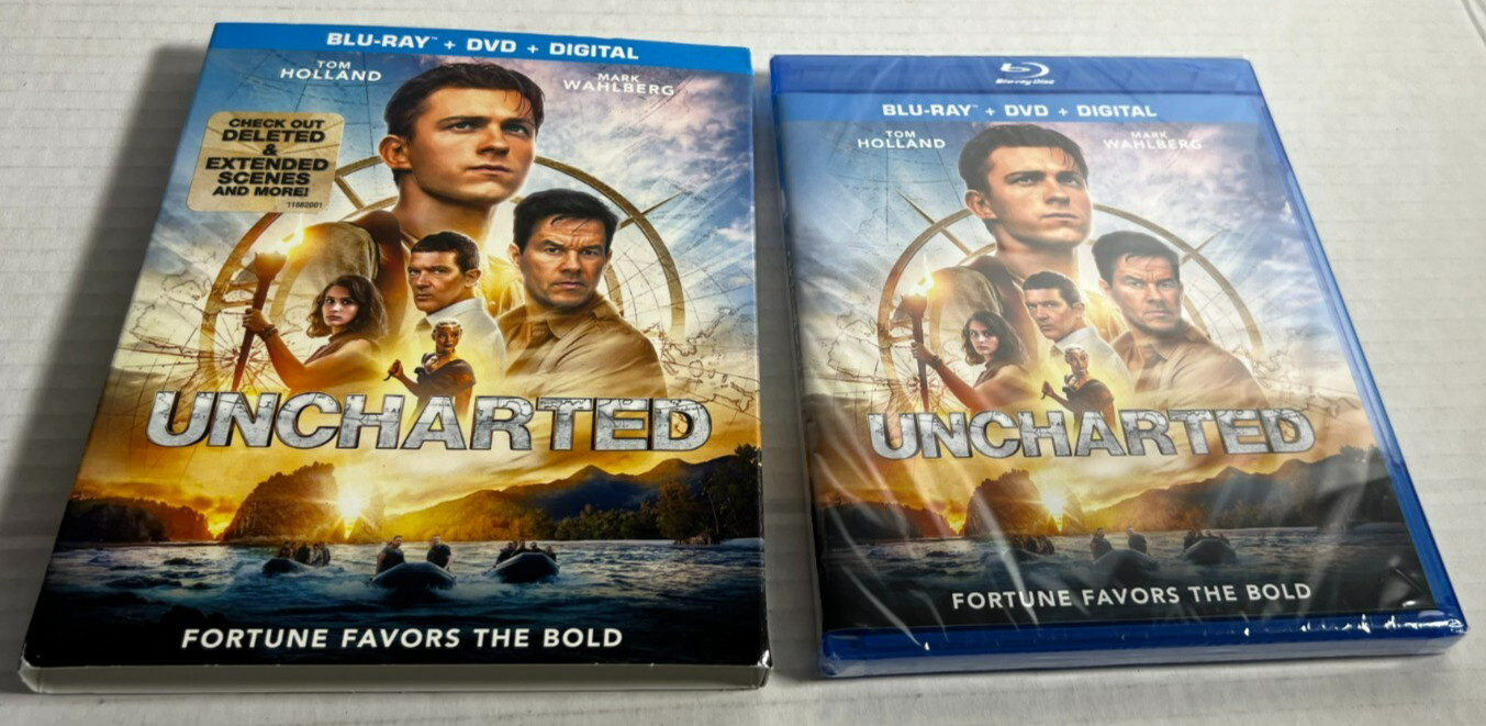 Uncharted 2022 Blu-ray DVD Digital Tom Holland Mark Wahlberg SEALED w/ Slipcover