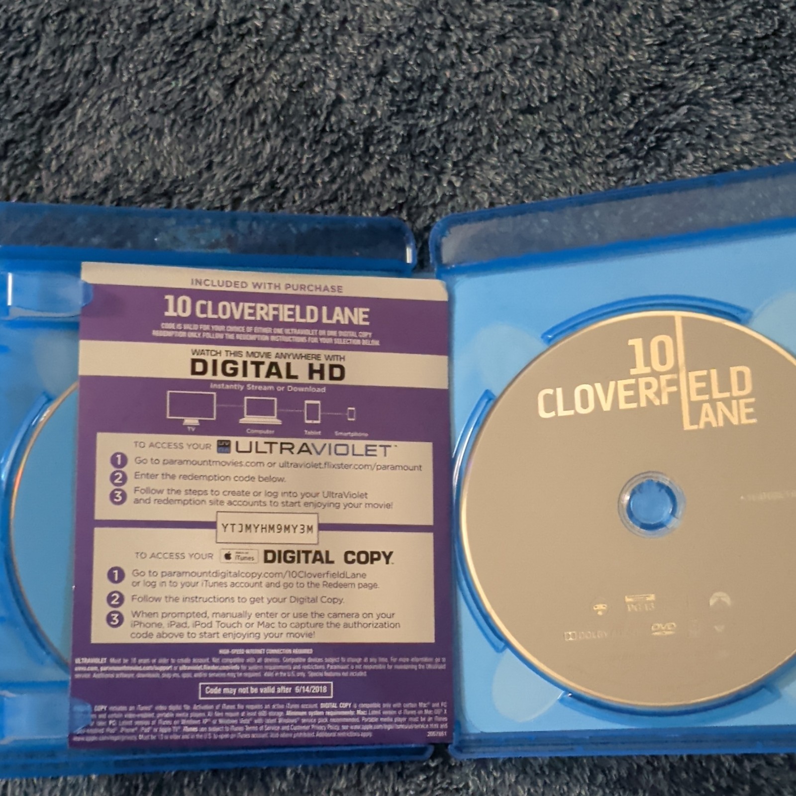 Paramount 10 Cloverfield Lane Blu-ray DVD Digital HD Digital Copy Ultraviolet