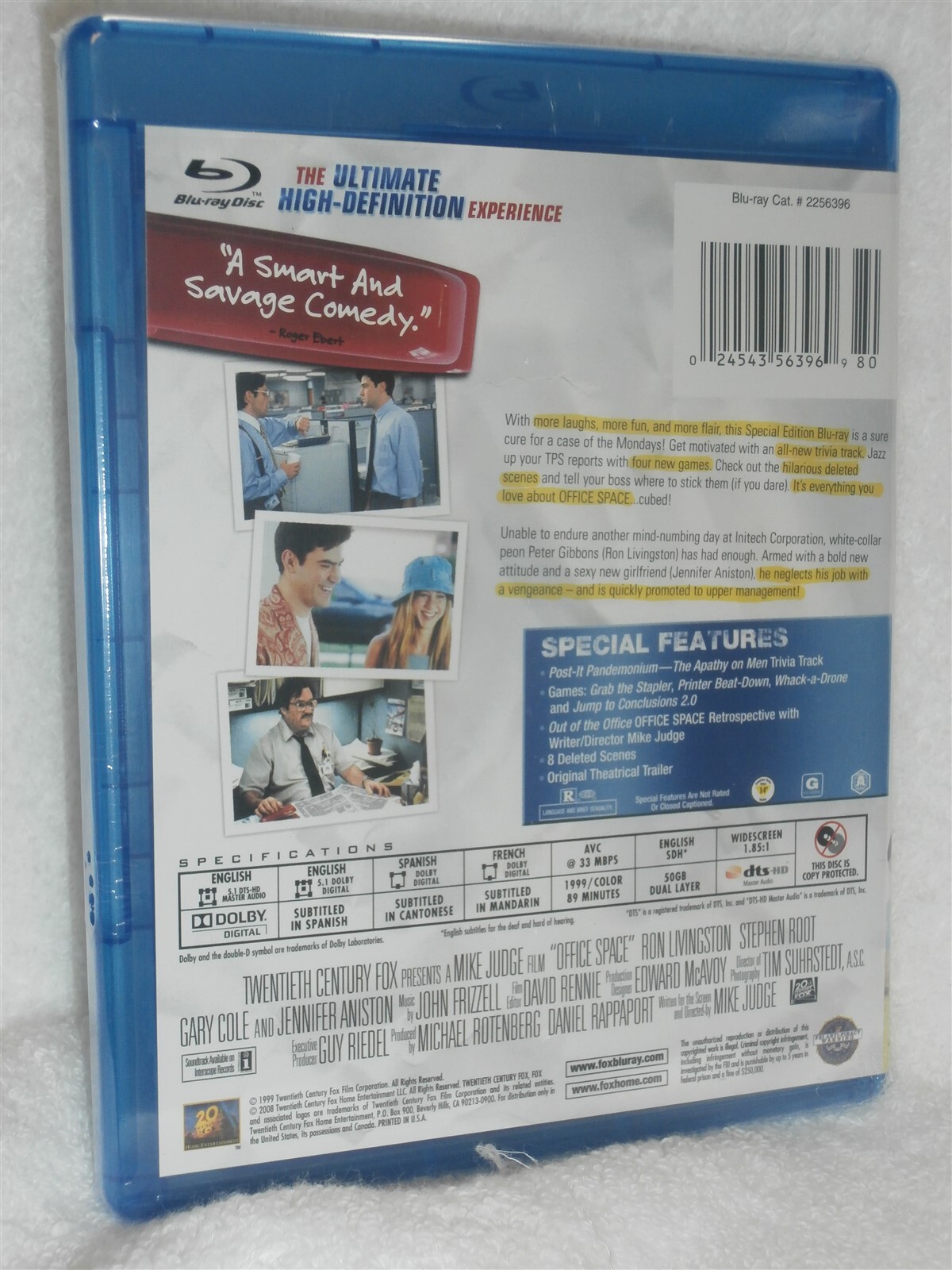 Office Space (Blu-ray, 2008) Mike Judge Ron Livingston Jennifer Aniston comedy