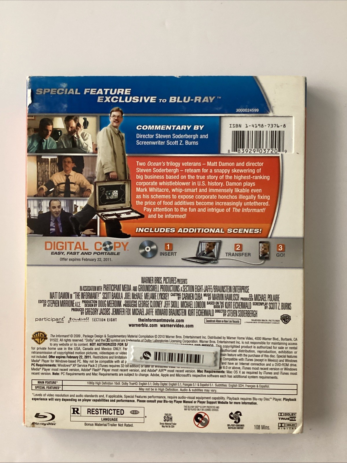 Warner Home Video The Informant! Blu-ray+DVD Combo Pack R Matt Damon 108 Min