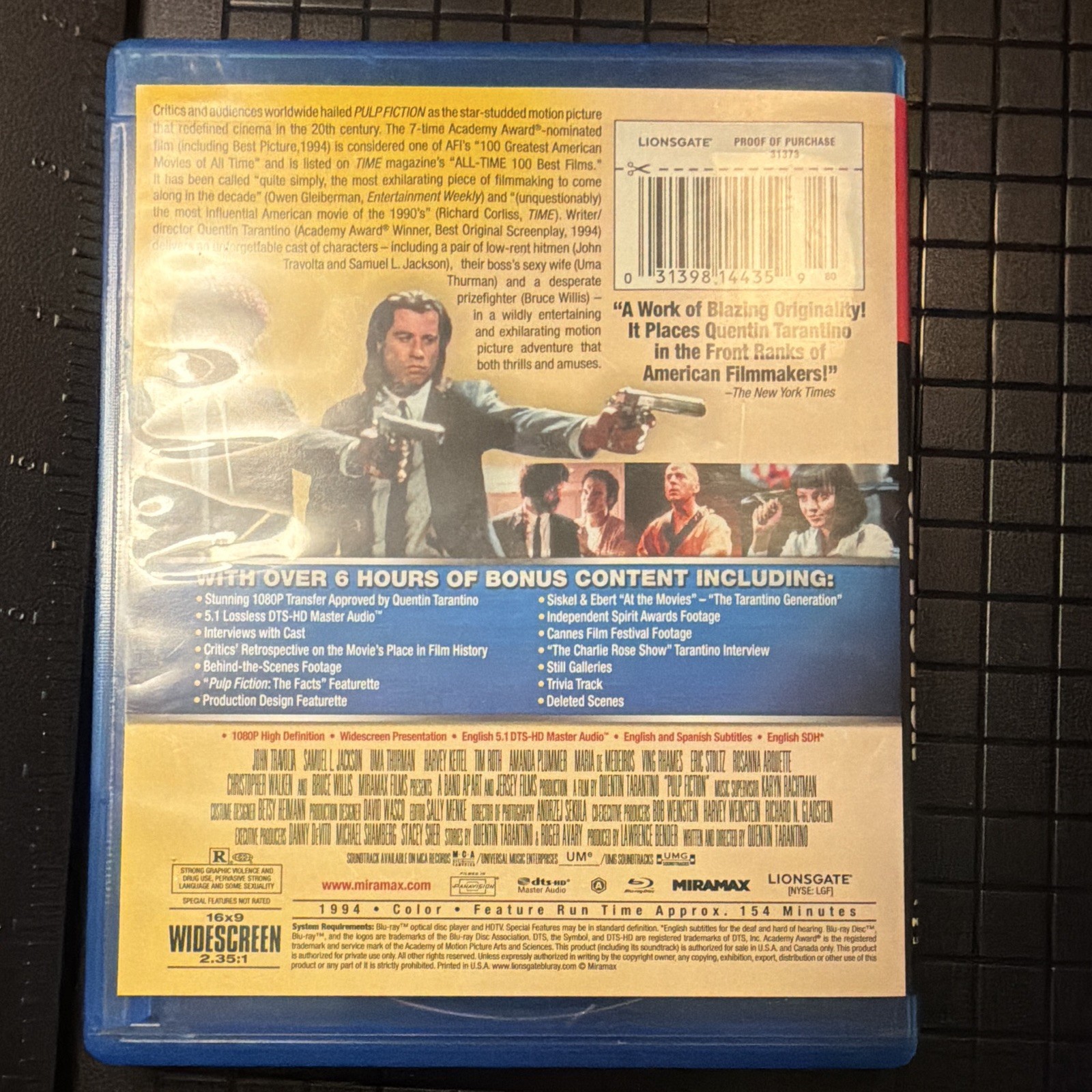 Miramax Pulp Fiction Blu-ray Widescreen R 2.35:1 154min Eng Spa Subs 1994