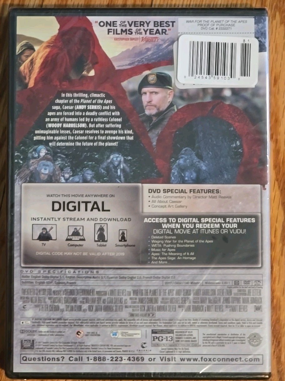 War for the Planet of the Apes DVD 2017 Digital Andy Serkis Matt Reeves SEALED