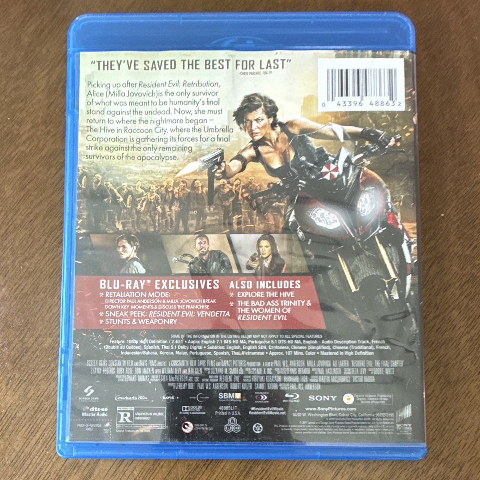 Sony Pictures Resident Evil: The Final Chapter Blu-ray R 107 min (2017) Sub