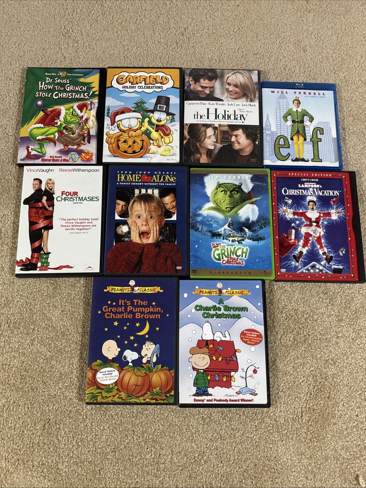 Lot Of 10 Holiday Christmas Movies DVD/Bluray Charlie Brown Grinch Home Alone