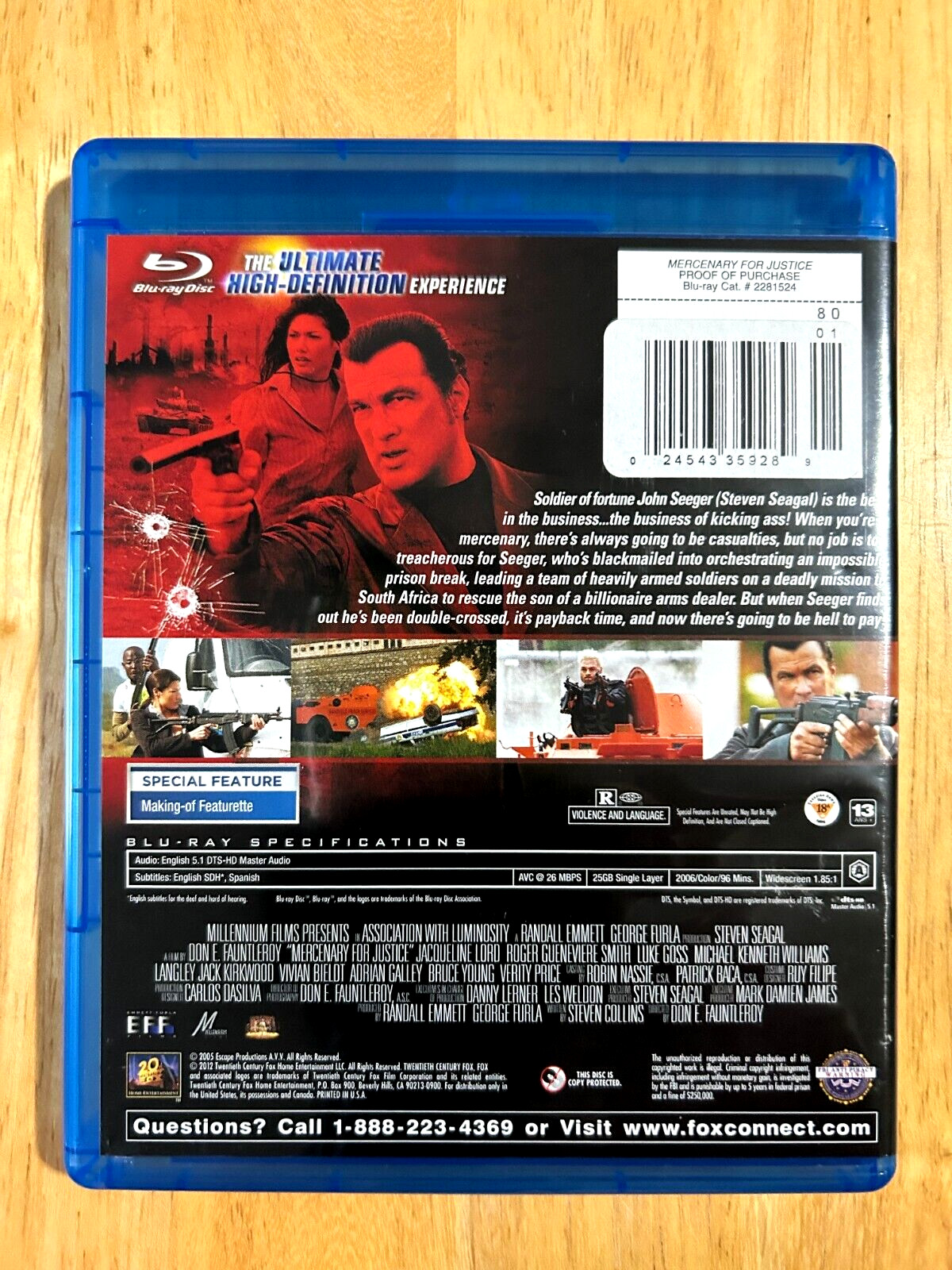 Mercenary for Justice (Blu-ray 2006 Martial Arts VG) Steven Seagal, Luke Goss
