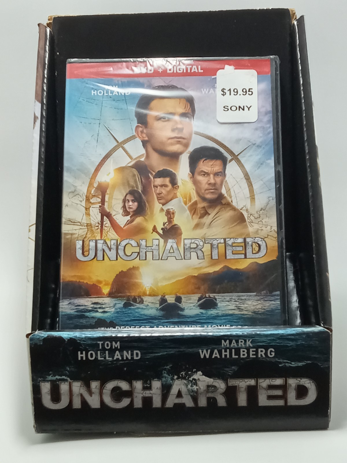 Uncharted (DVD + Digital) New Sealed Mark Wahlberg plus sales display stand..