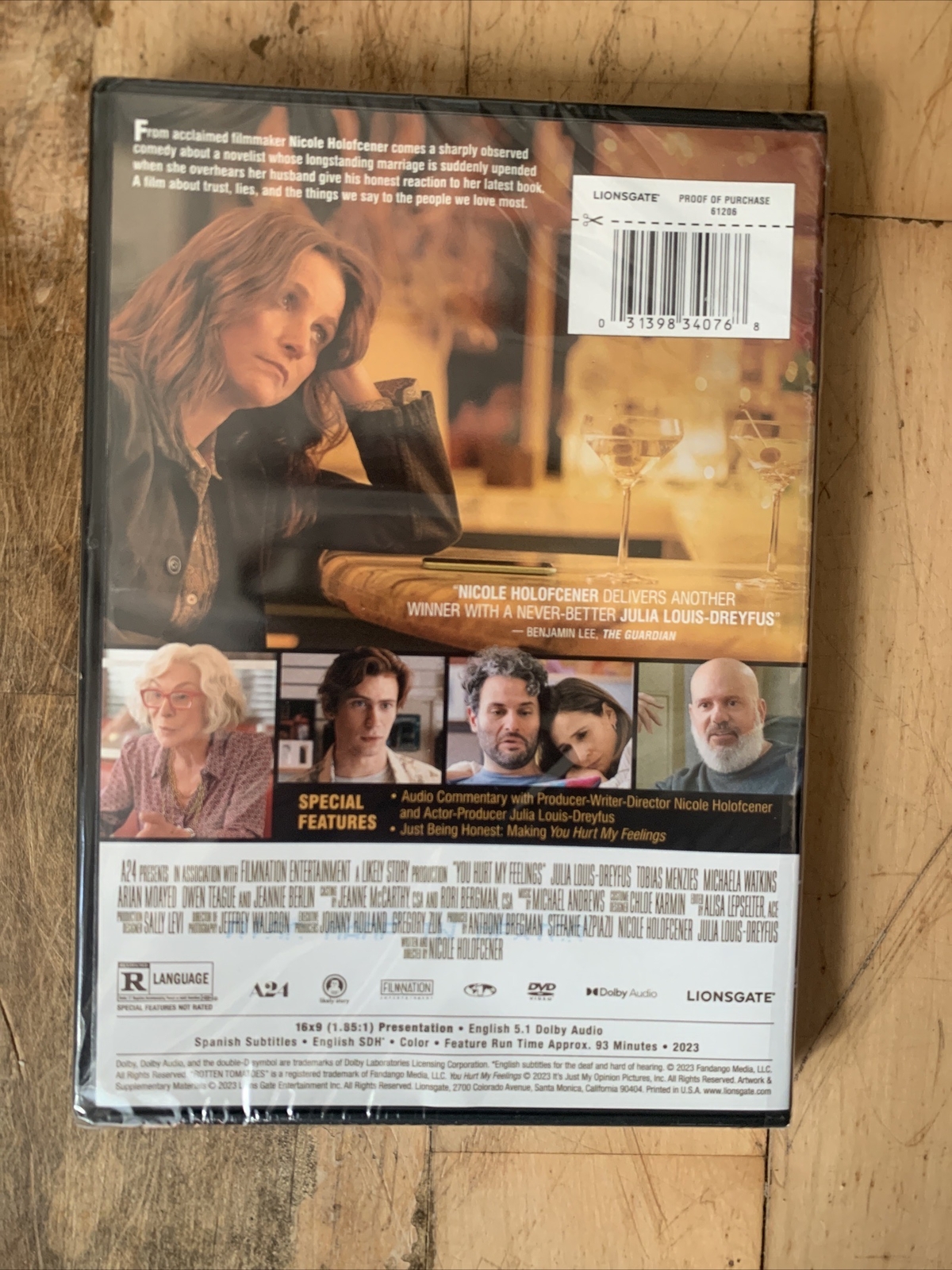 You Hurt My Feelings (DVD 2023) Julia Louis-Dreyfus Tobias Menzies w/ Slip