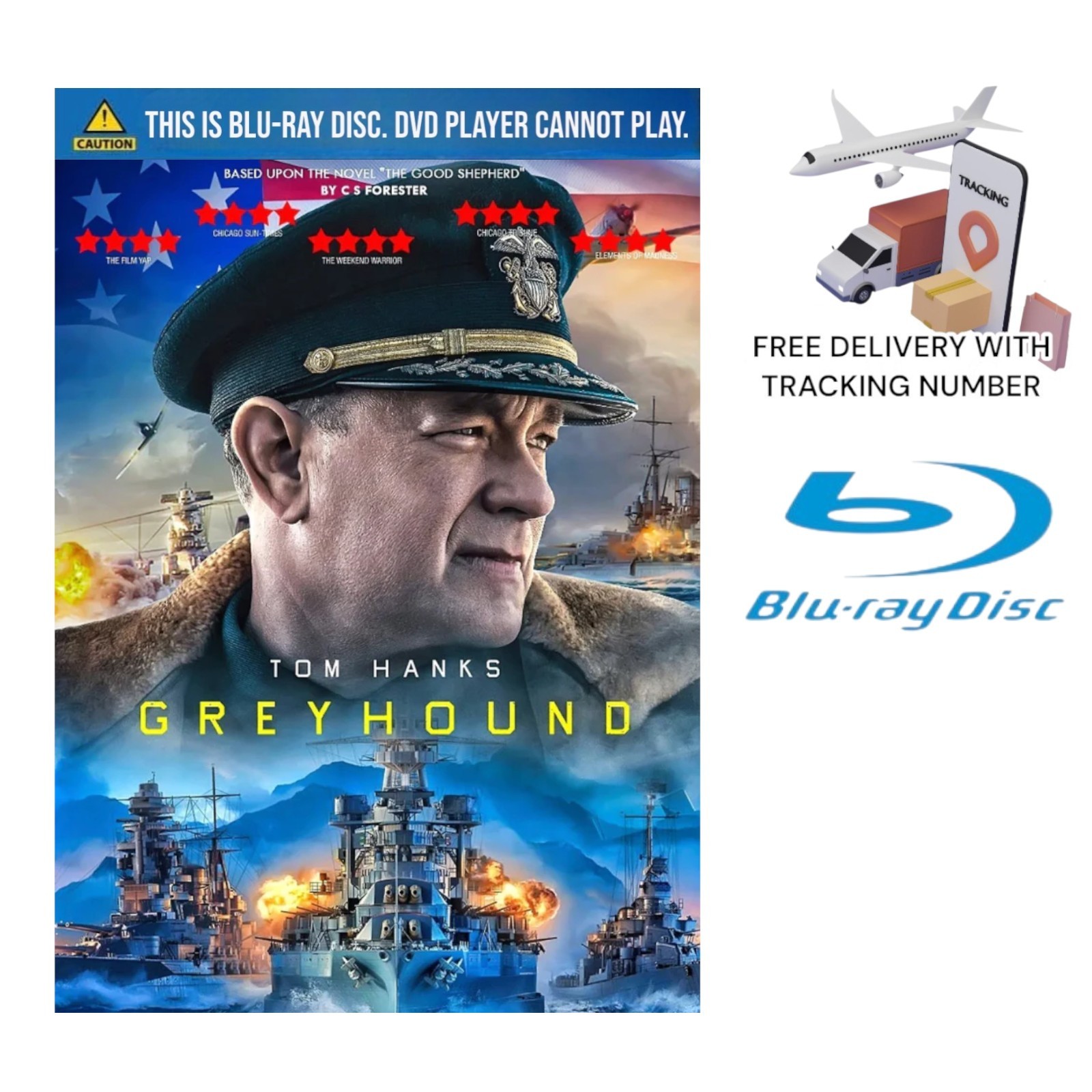 Greyhound (2020) Blu-ray Tom Hanks WWII War Movie English Sub Region Free