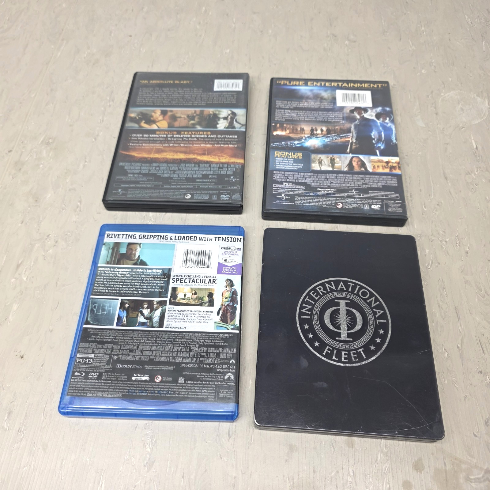 Sci-Fi Movie 4-Lot Ender’s Game Steelbook, 10 Cloverfield Lane Serenity DVD/Blu