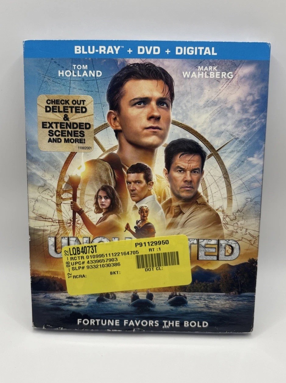 Uncharted (Blu-ray, 2022) Tom Holland Mark Wahlberg Brand New