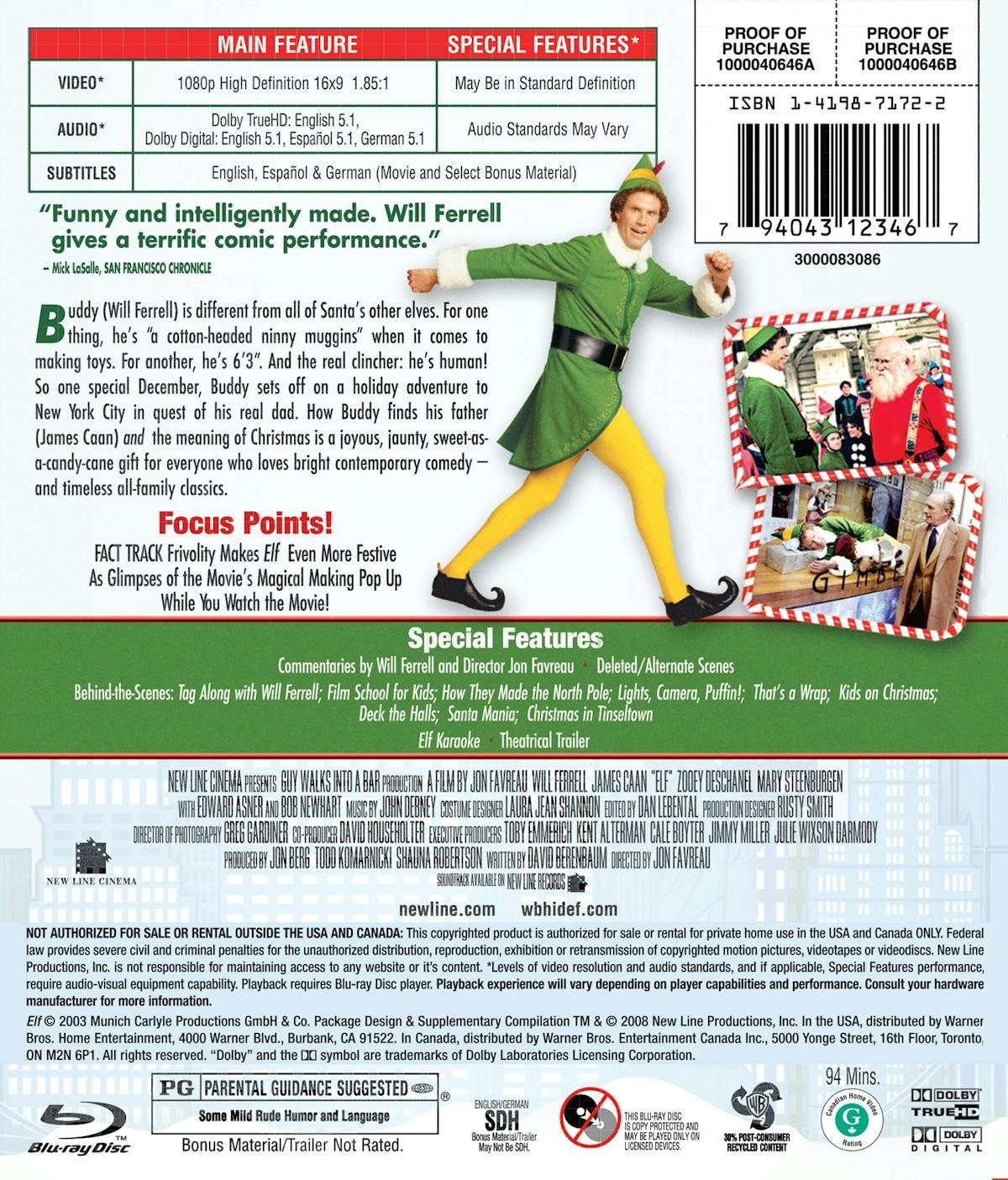 Elf Blu-ray Will Ferrell NEW