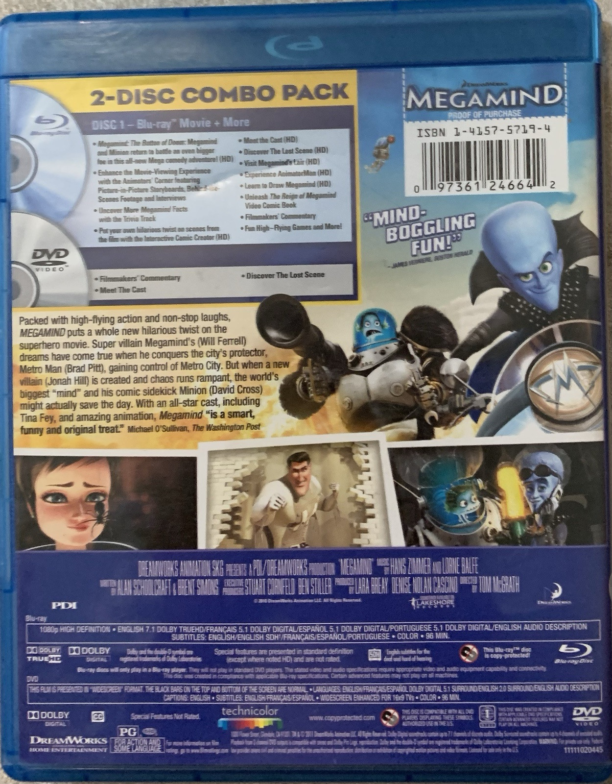 Megamind (Blu-ray/DVD Movie, 2011) VERY GOOD Dreamworks Animation SKG 2-Disc Set